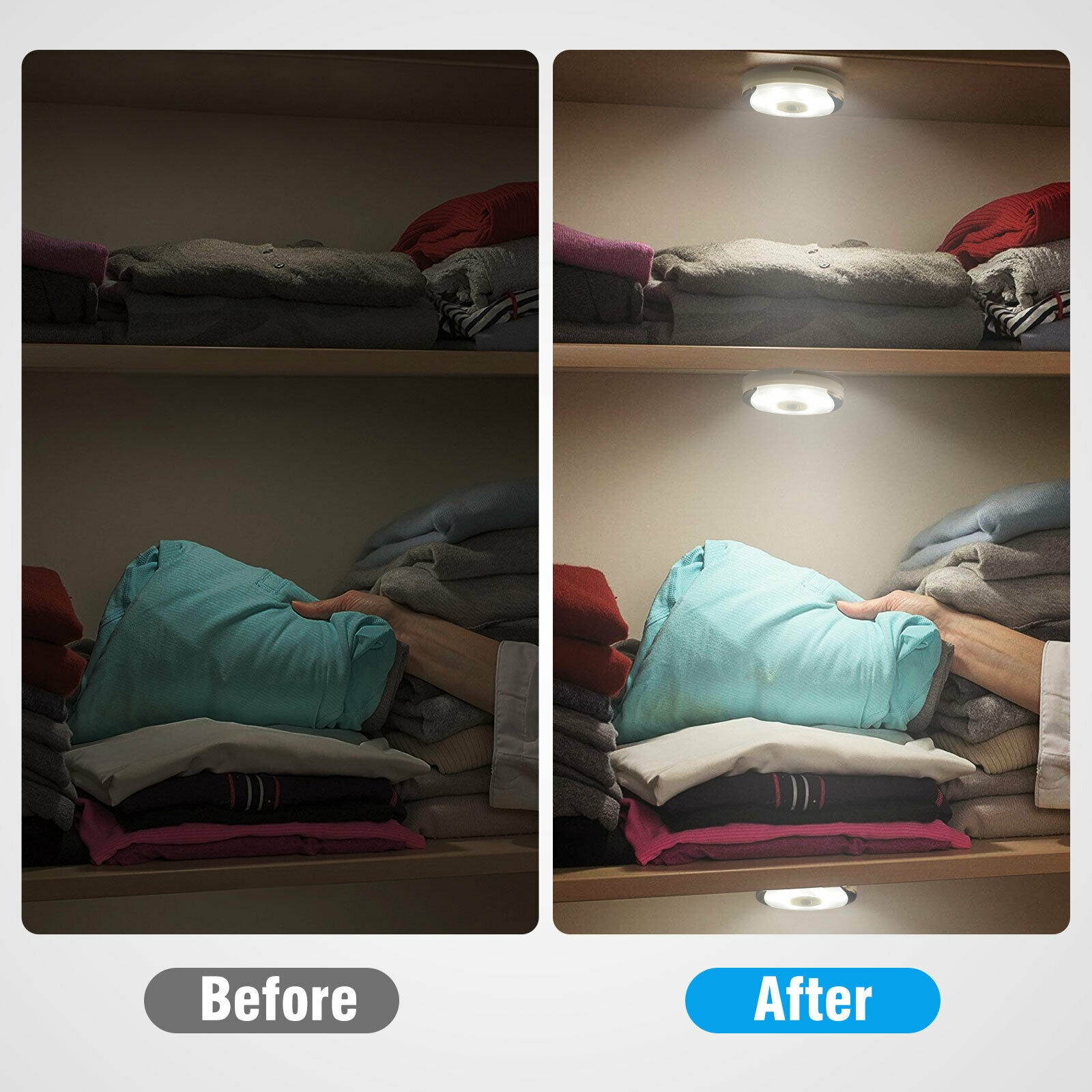 LED Puck Lights Under Cabinet Closet PIR Motion Sensor Kitchen Wall Night Light