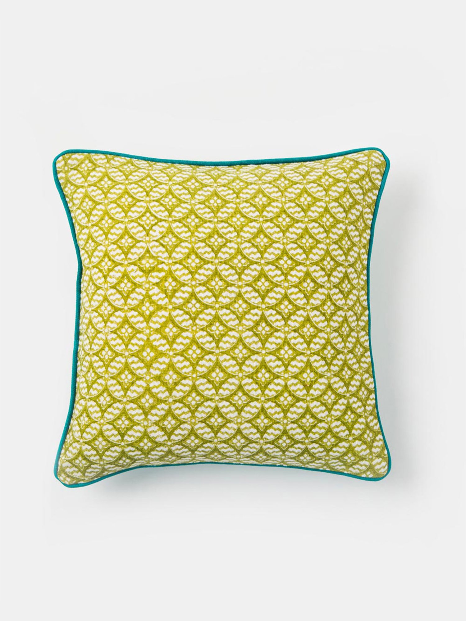 Fabindia Blue & Green Cotton 49 TC 240 GSM Magnolia Cushion Cover