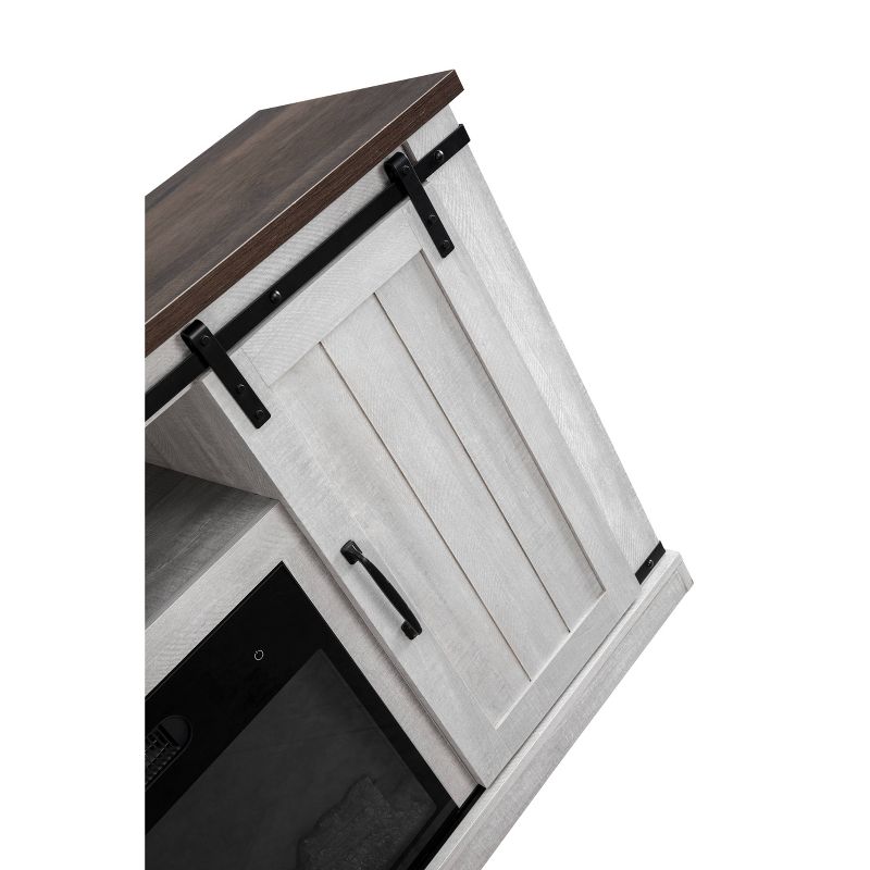 54" Sliding Doors TV Stand For TVs up to 60" with Electric Fireplace Saw Cut Off White - Home Essentials