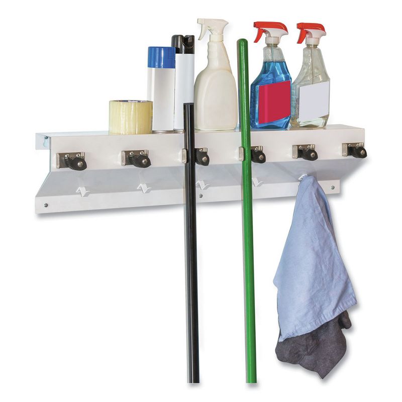 Ex-Cell 333-6 WHT2 The Clincher 34 in. x 5-1/2 in. x 7-1/2 in. Mop and Broom Holder - White Gloss