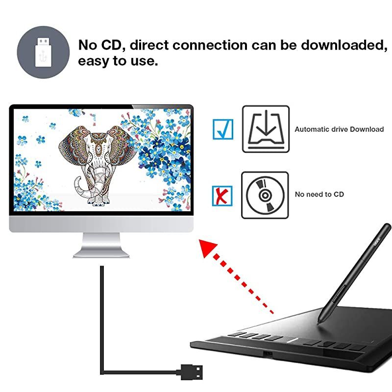 M708 Graphics Tablet 10 x 6 inch Large Active Area Drawing Tablet with 8 Hot Keys 8192 Levels Pen  M708 Graphic Tablets for Paint Digital Art Creation Sketch