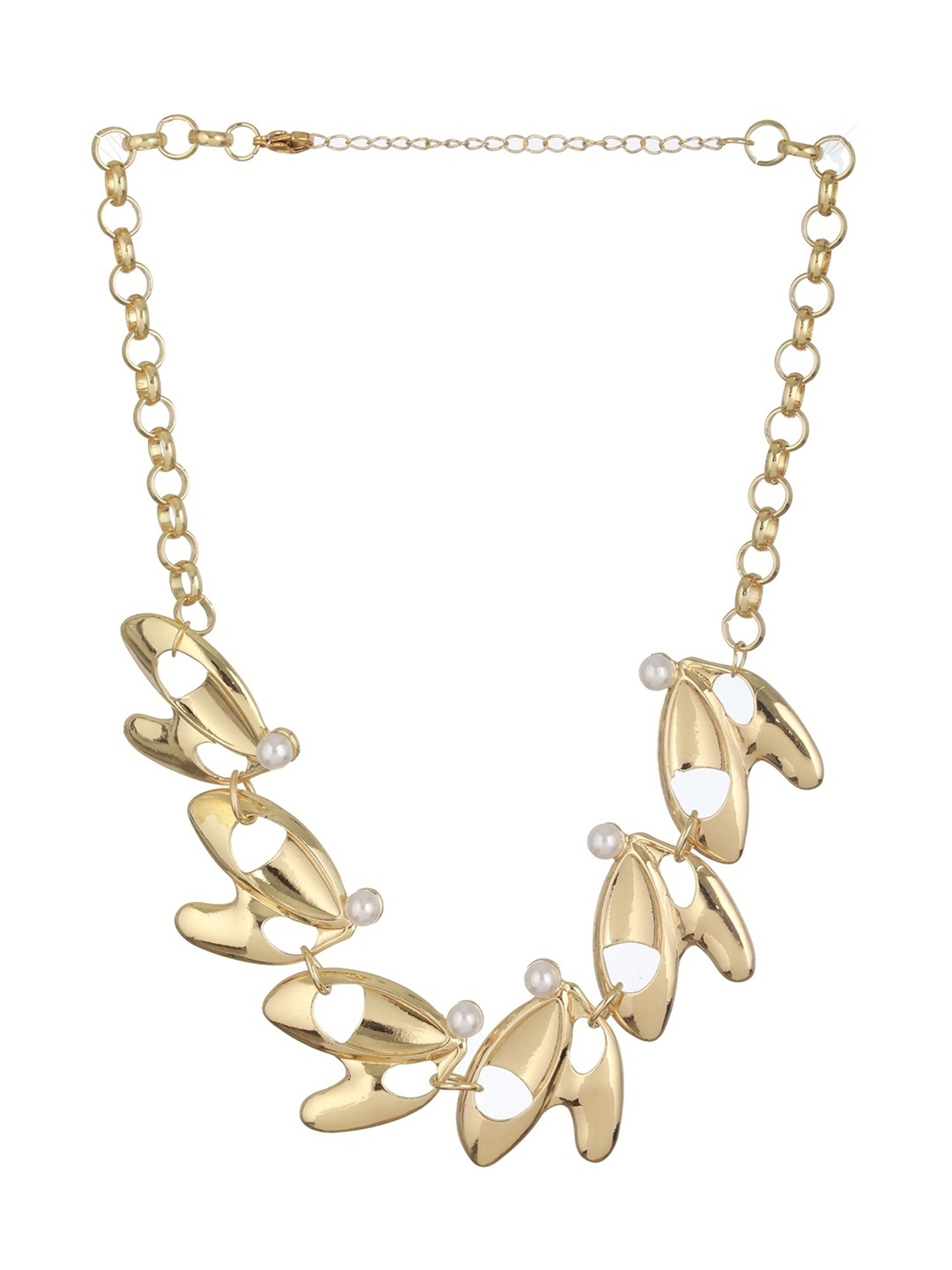 Prita by Priyaasi Pearl Studded Designer Leaf Link Gold-Plated Necklace