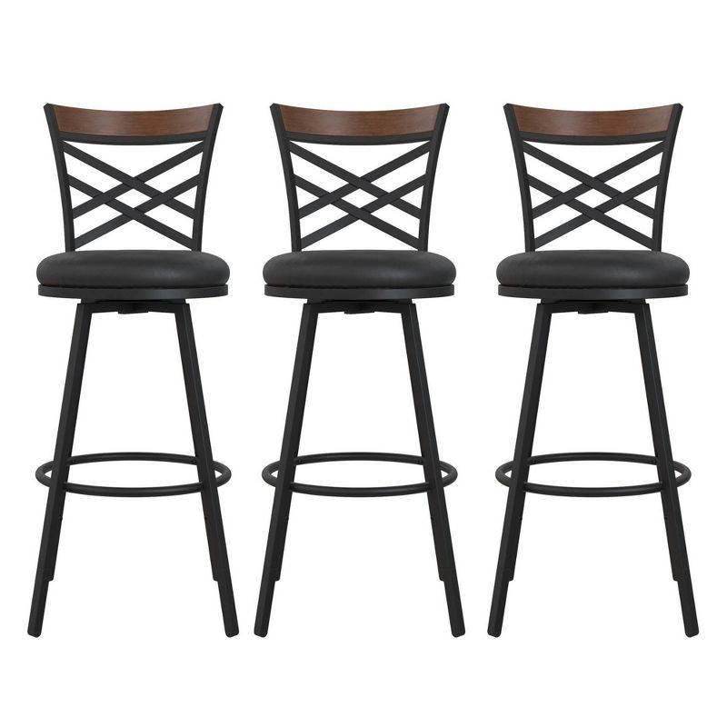 Set of 3 Nettie Upholstered Adjustable Seat Swivel Barstools Black - Room & Joy