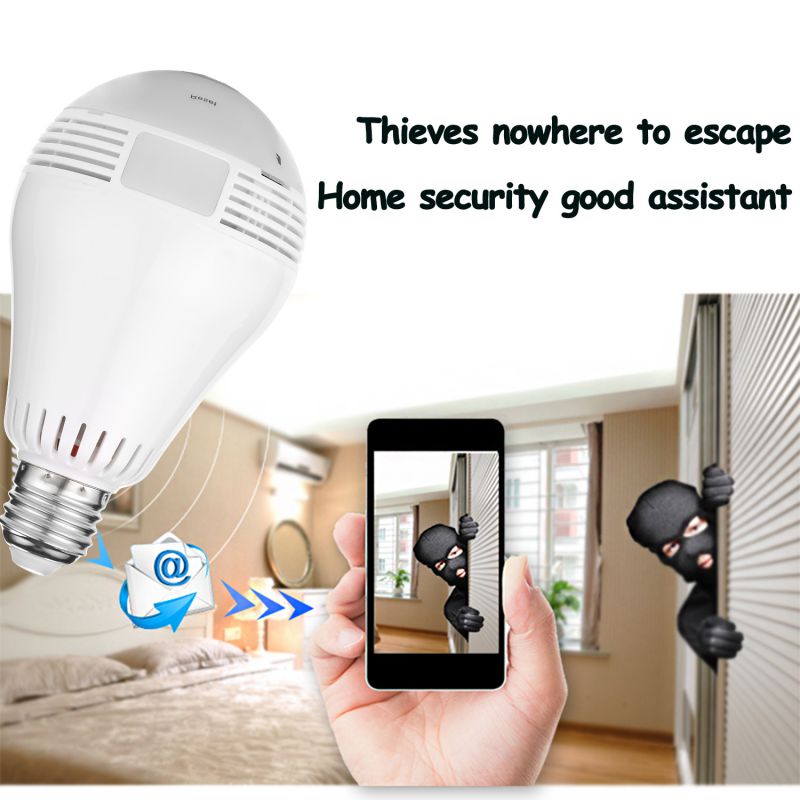 360 degree Panoramic 960P Hidden wifi Camera Indoor Light Bulb Mini Security IP Camera-White