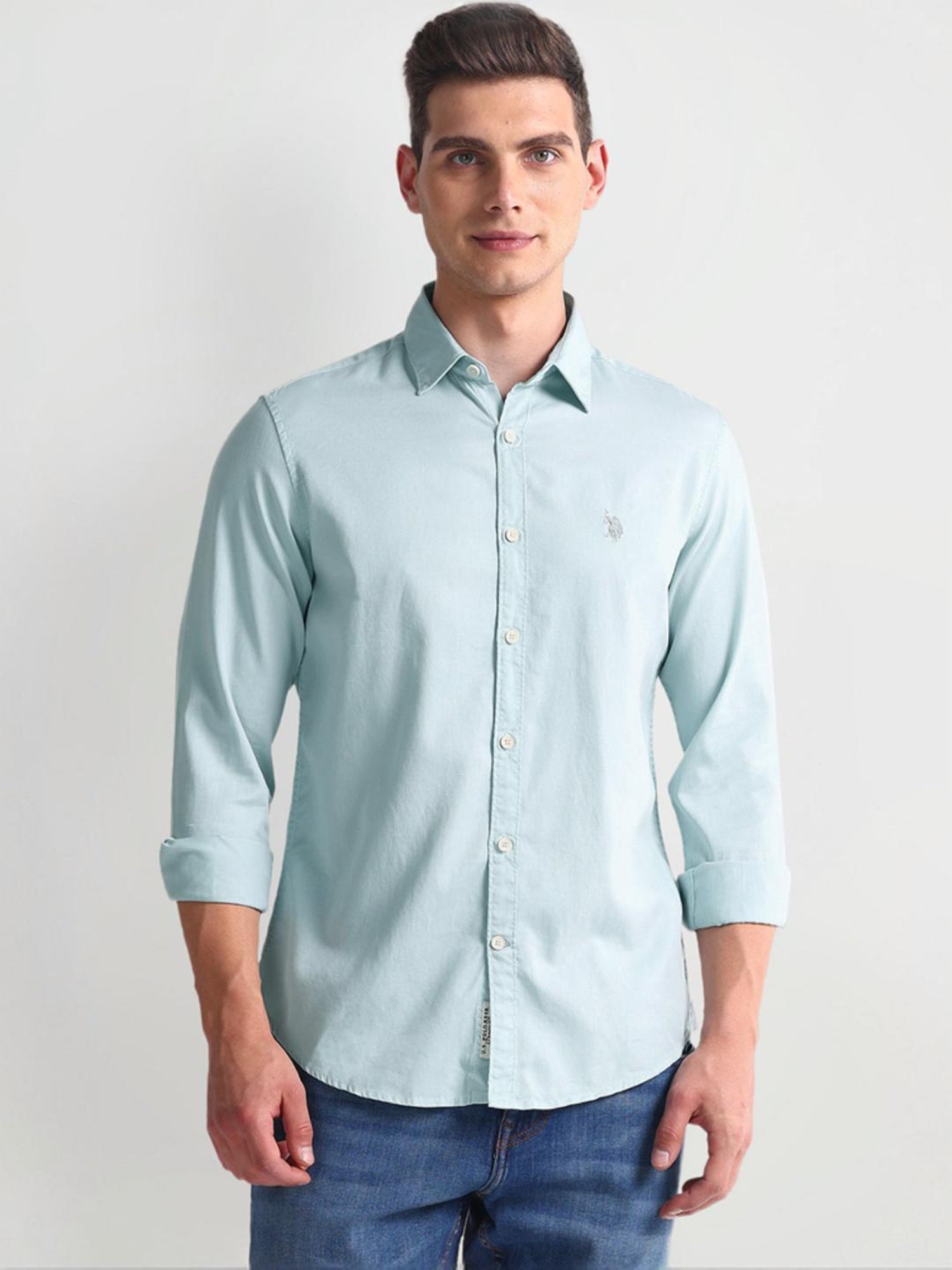 U.S. Polo Assn. Green Cotton Slim Fit Shirt