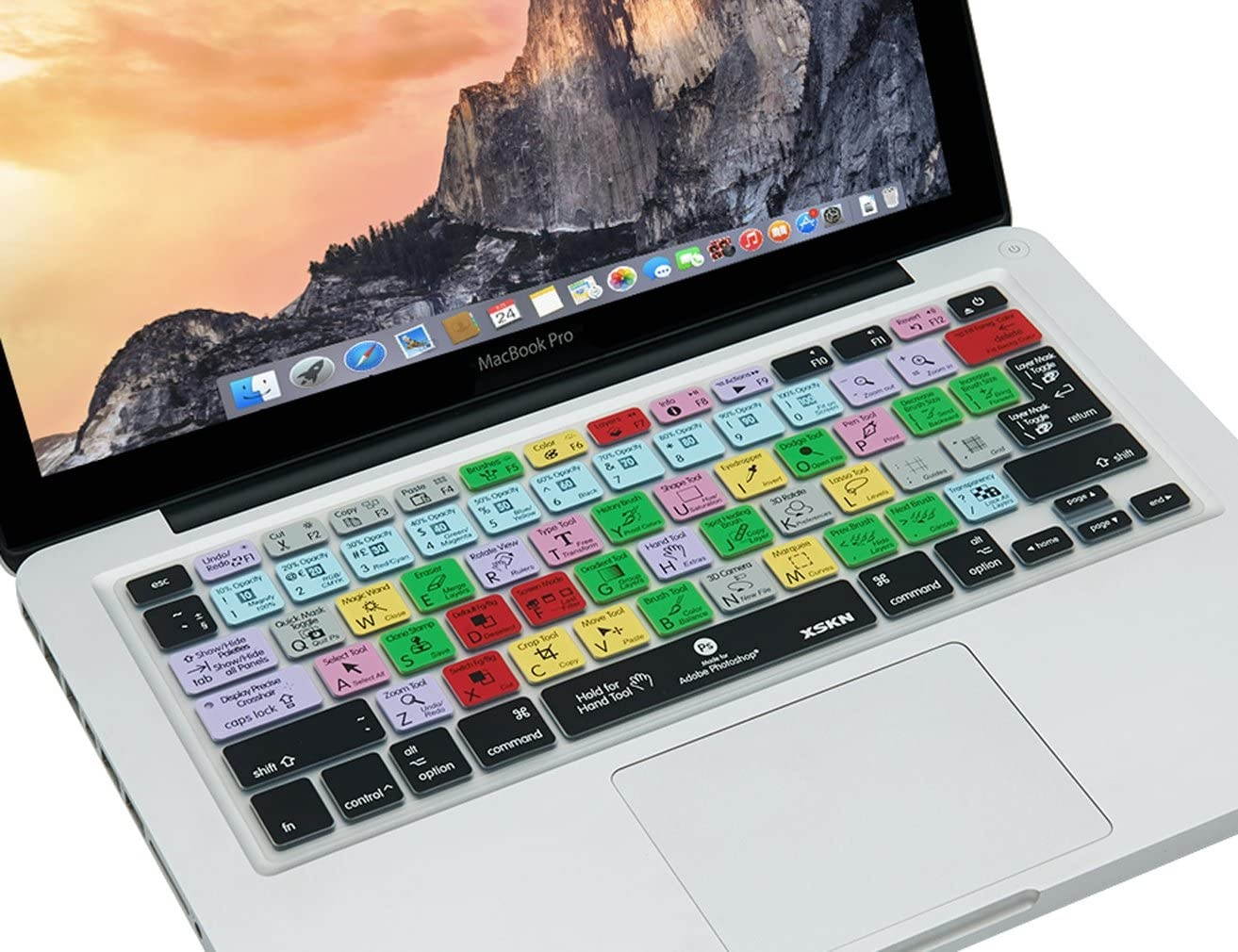 XSKN Adobe Photoshop CC Shortcuts Silicone Keyboard Skin Hotkeys PS Keyboard Cover for MacBook Air 13 & MacBook Pro 13 15 17, Retina (US/European ISO Keyboard)