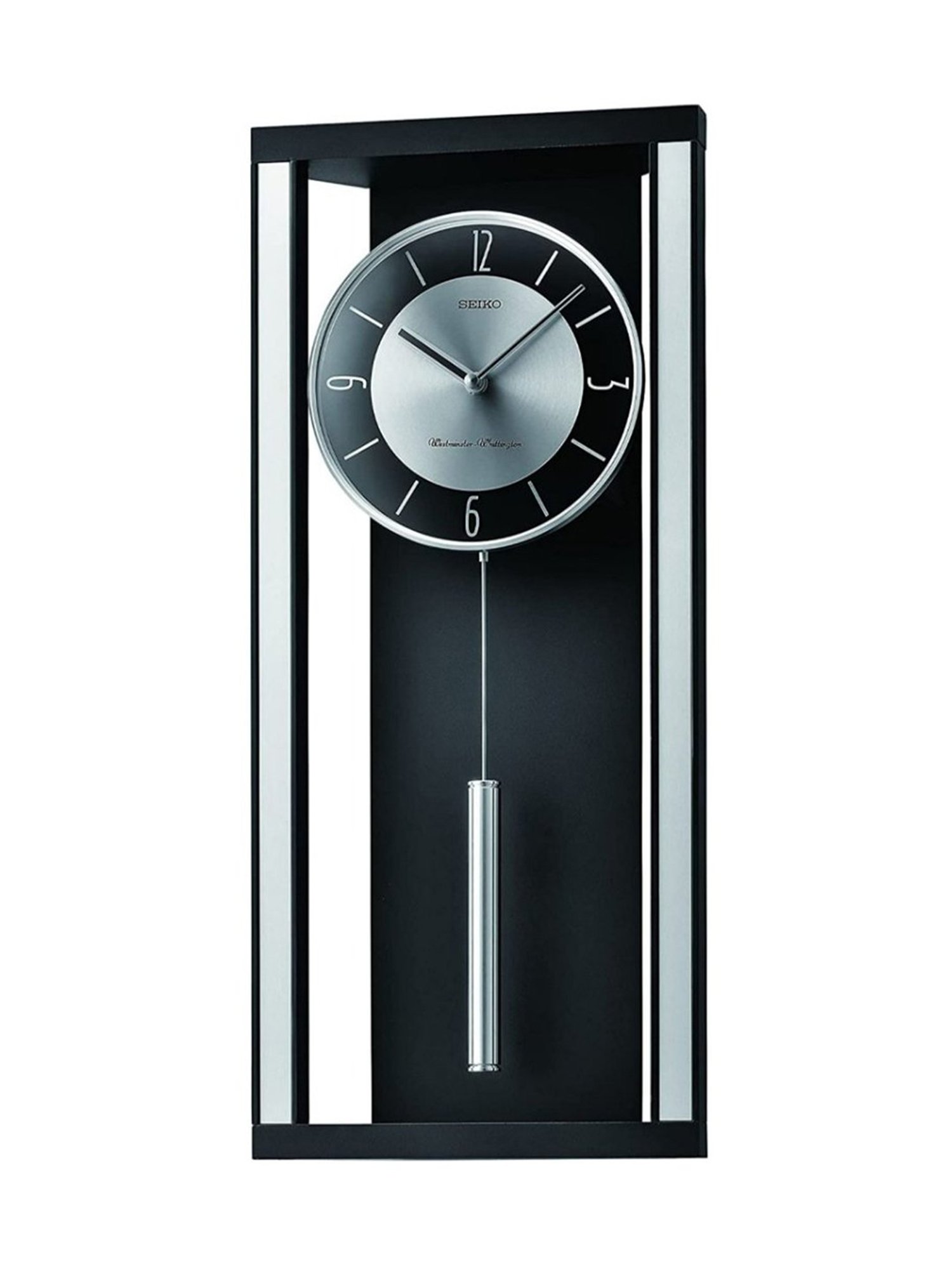 SEIKO stylish black & silver wood wall clock
