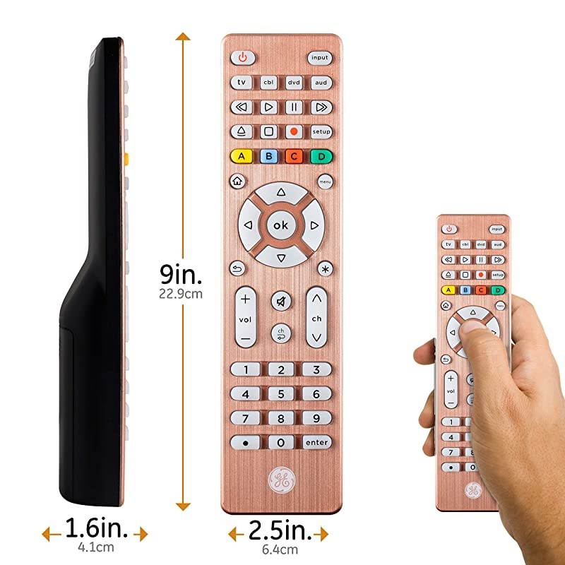 Backlit Universal Remote Control for Samsung, Vizio, LG, Sony, Sharp, Roku, Apple TV, TCL, Panasonic, Smart TV, Streaming Players, Blu-Ray, DVD, Simple Setup, 4-Device, Rose, 48846