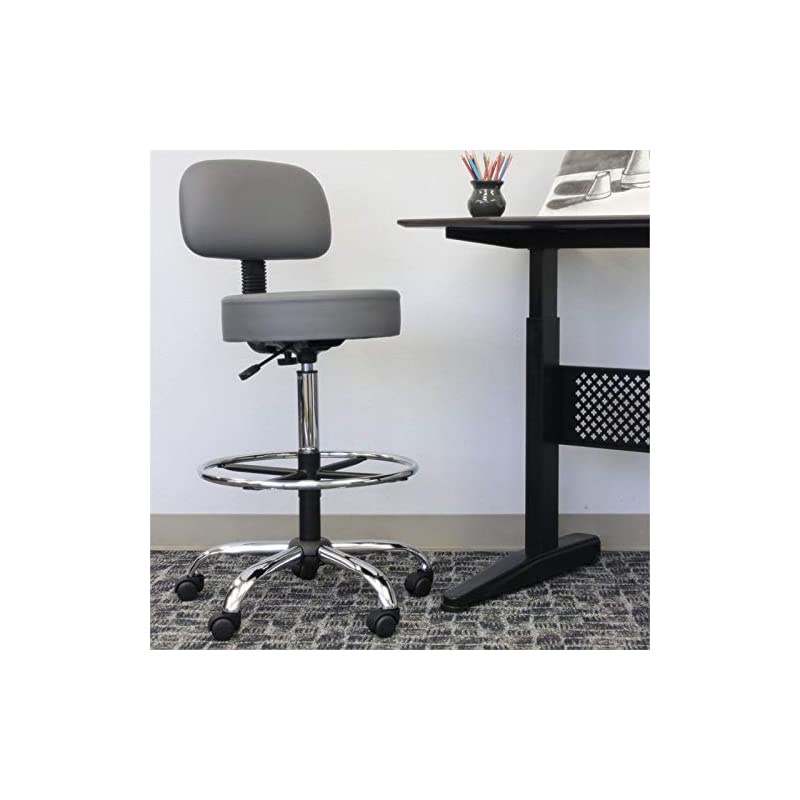 Drafting Stool with Back Cushion, Grey