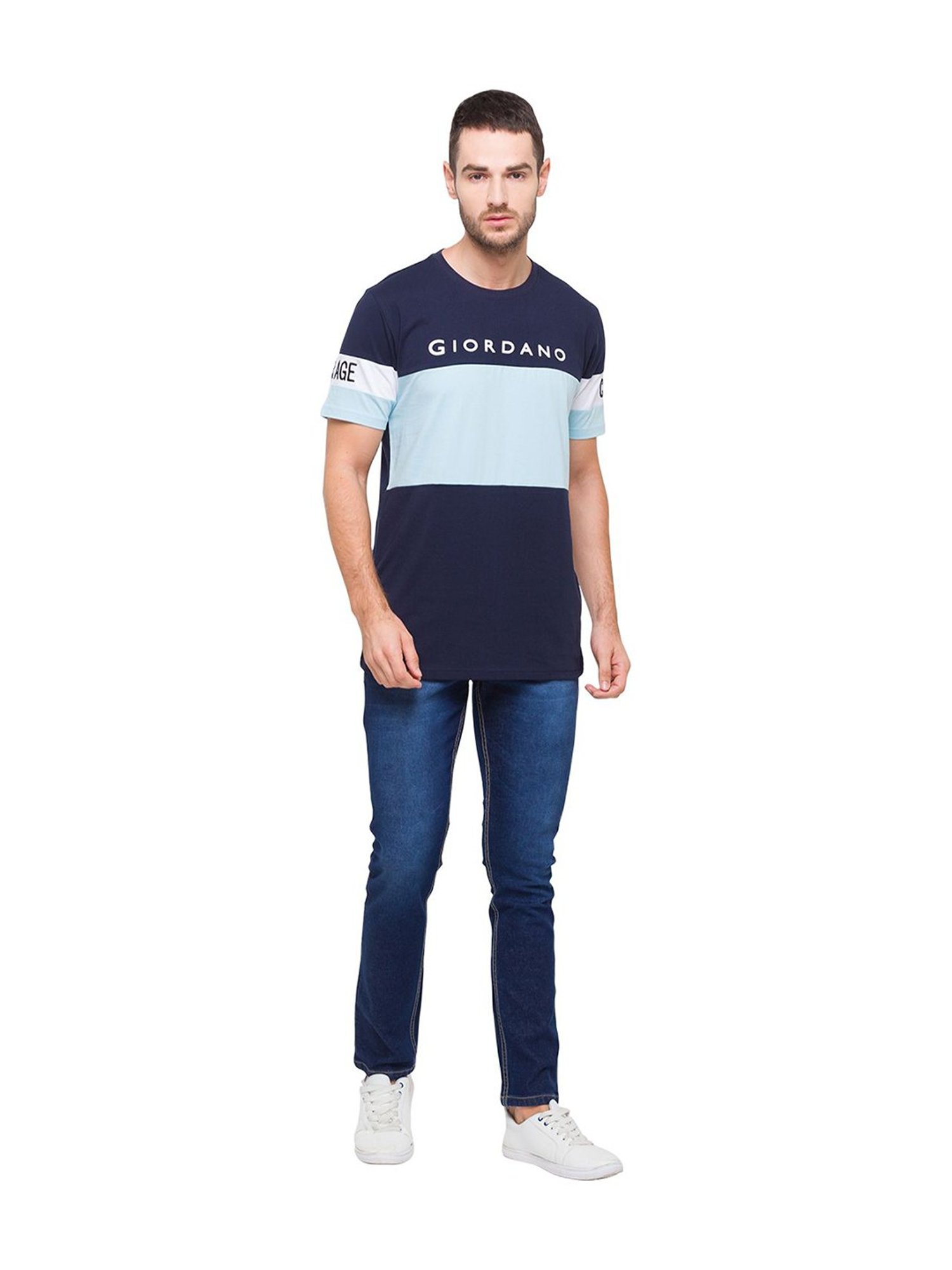 Giordano Navy Round Neck Printed T-Shirt
