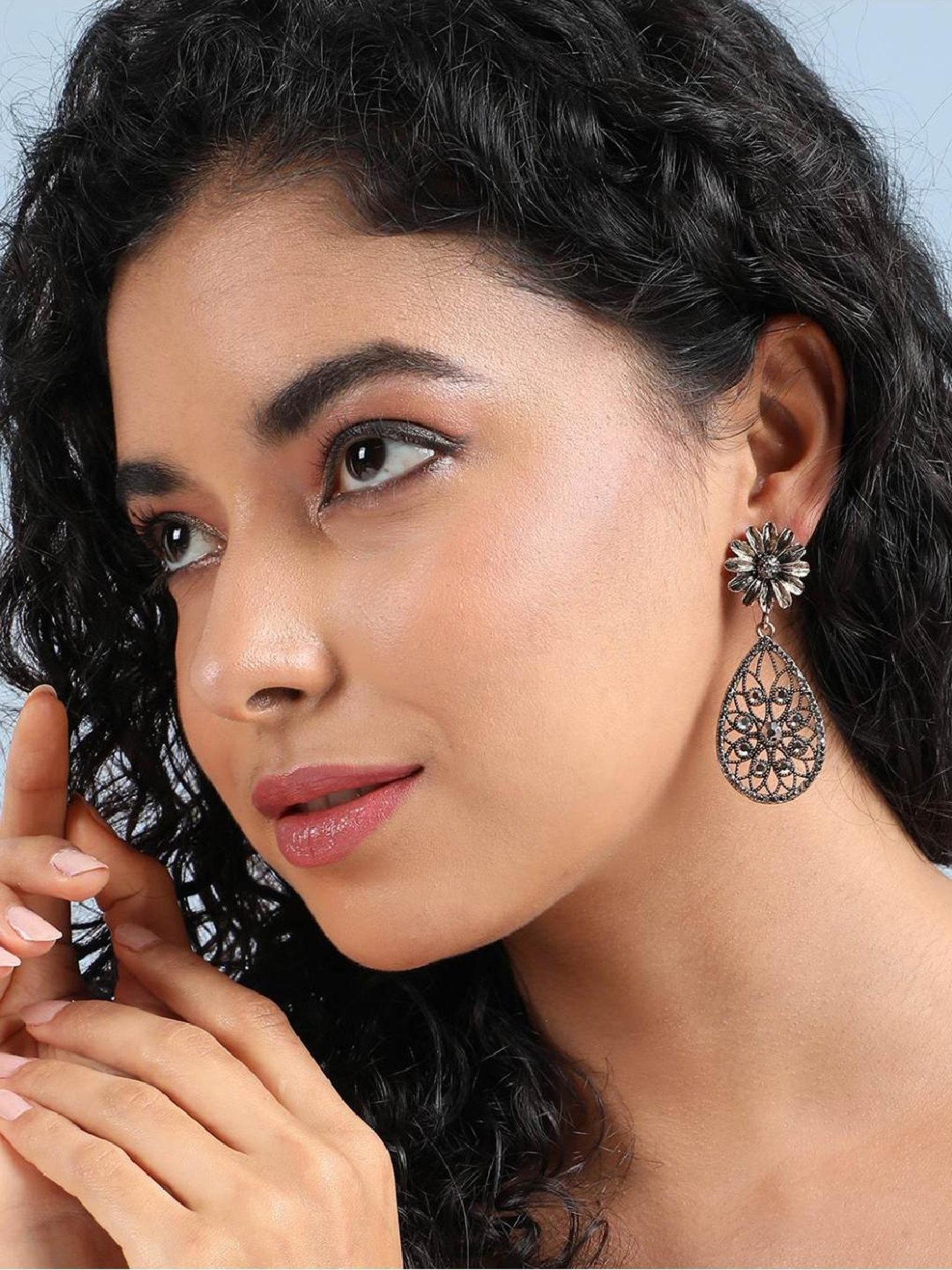 Sohi Women's Intricate Daisy Teardrop Drop Earrings  Gold