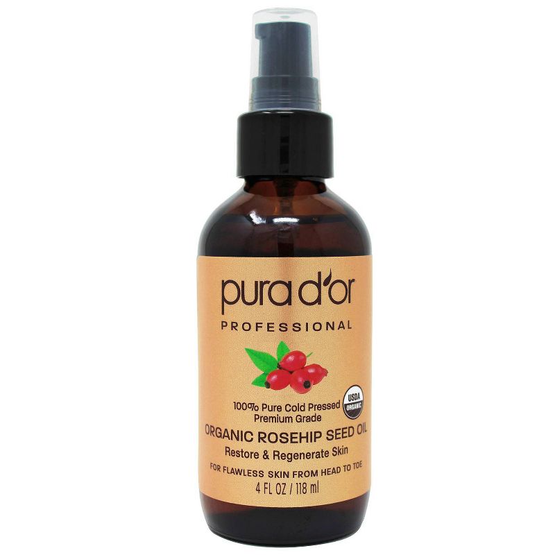 Pura d'or 100% Pure Organic Rosehip Seed Oil - 4 fl oz