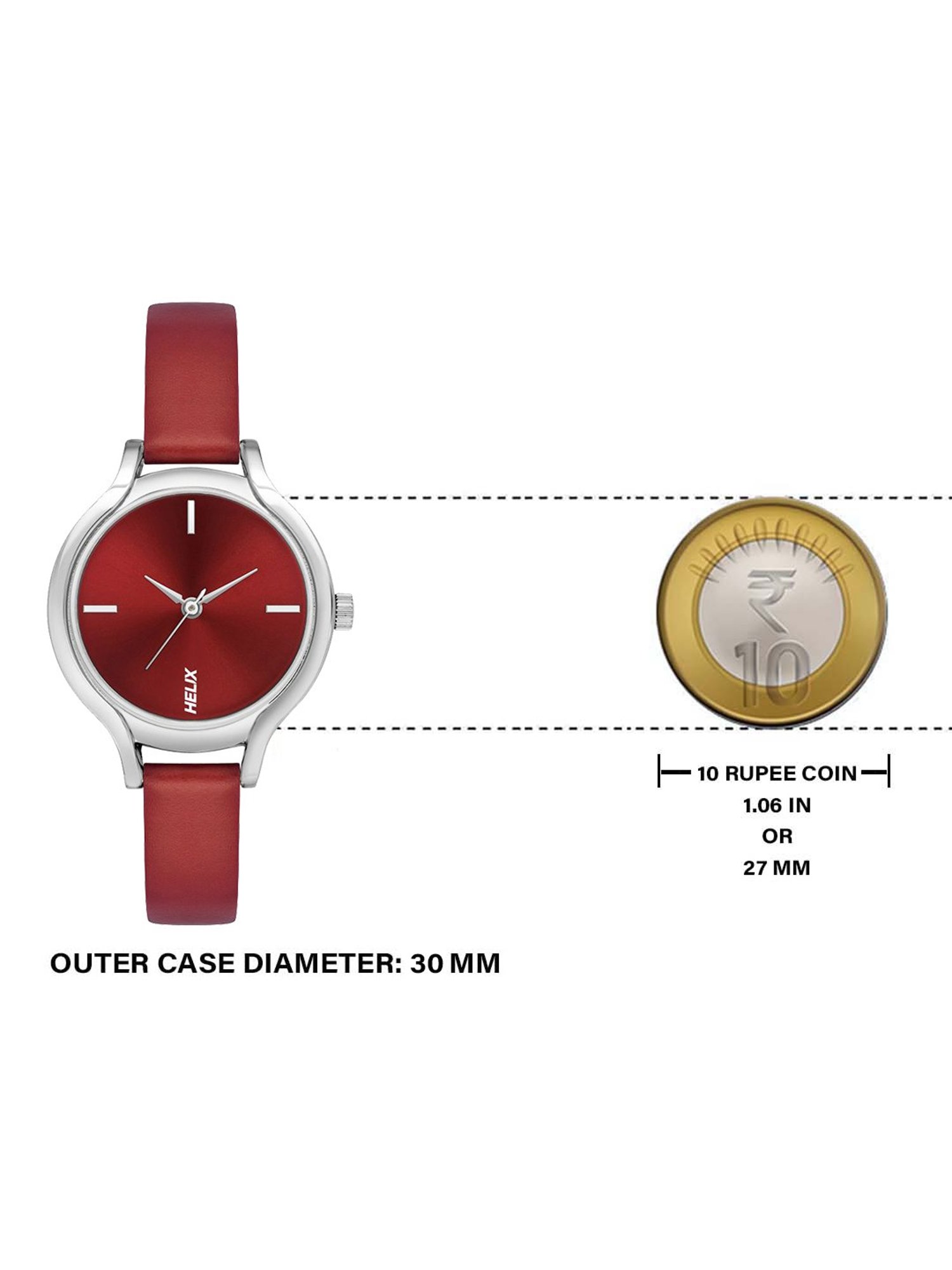 Helix By Timex Red Round Dial Analog Leather Women Watch - TW027HL20