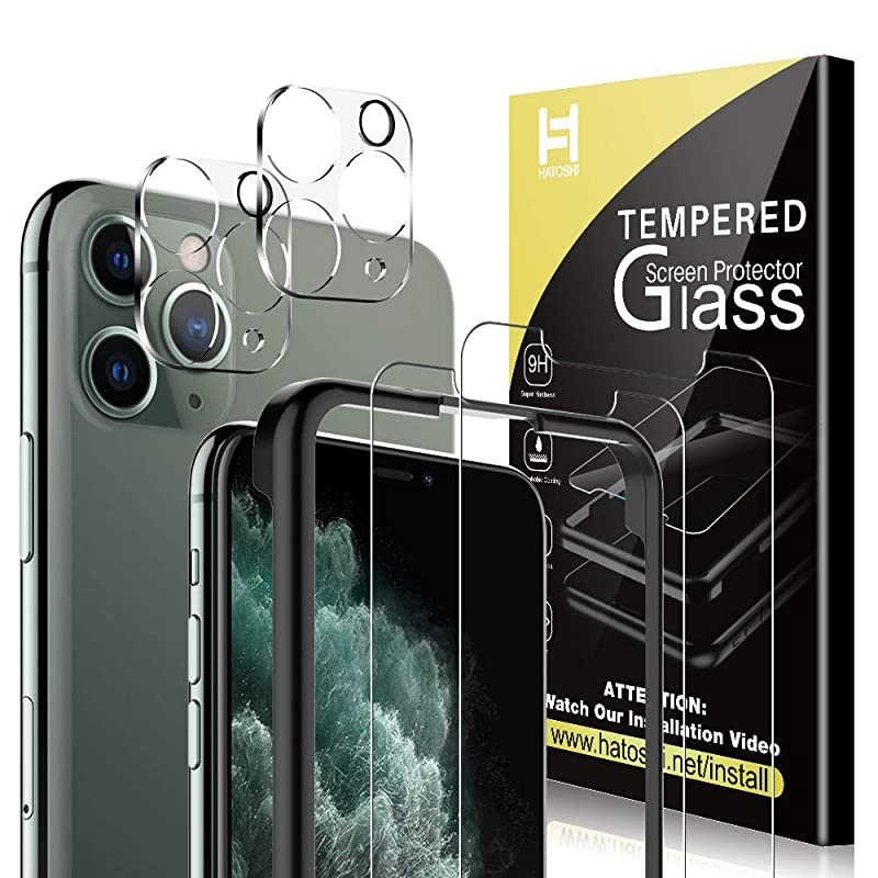 4 Pack  Tempered Glass for iPhone 11 Pro 58inch 2 Pack Tempered Glass Screen Protector + 2 Pack Tempered Glass Camera Lens Protector + 1 Easy Installation Frame