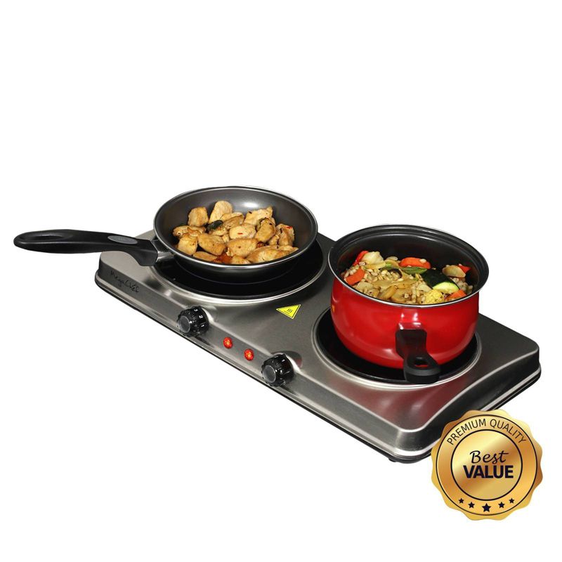 Megachef Portable Dual Vitro-Ceramic Infrared Cooktop - Silver