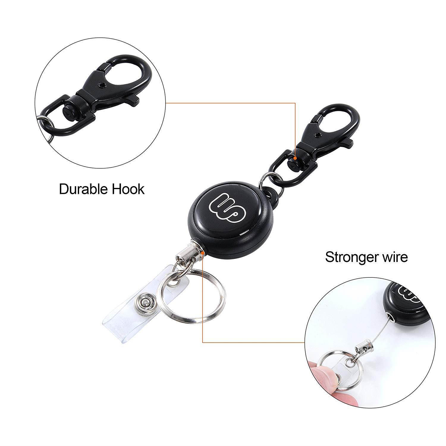 Wisdompro Retractable Reel with Heavy Duty Vertical 2-Sided PU Leather ID Badge Holder and Key Ring - Vertical