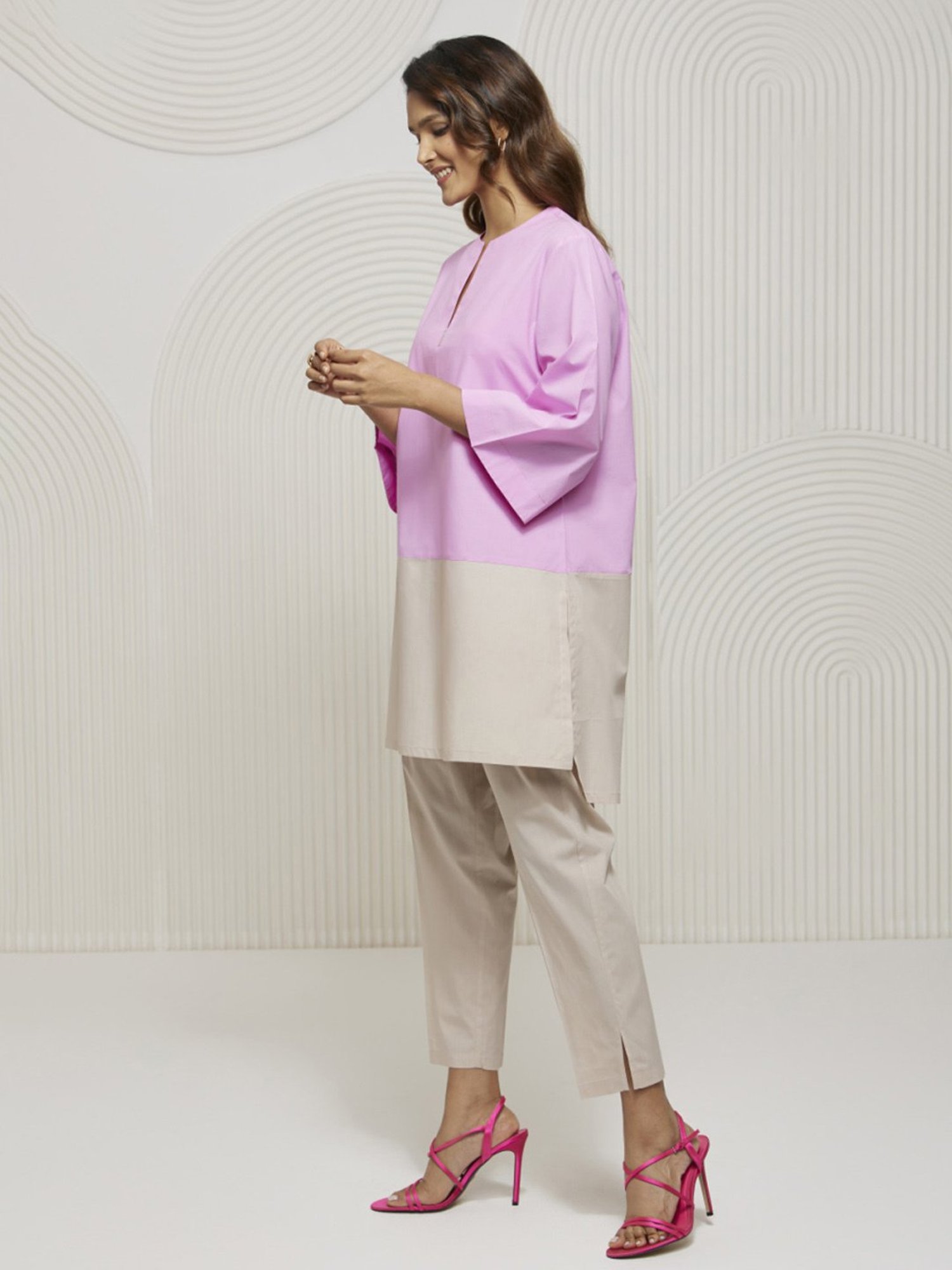 Artagai Midnight Navy Elevated Basics Co-Ord Set With Notch Collar Top And Straight Pants