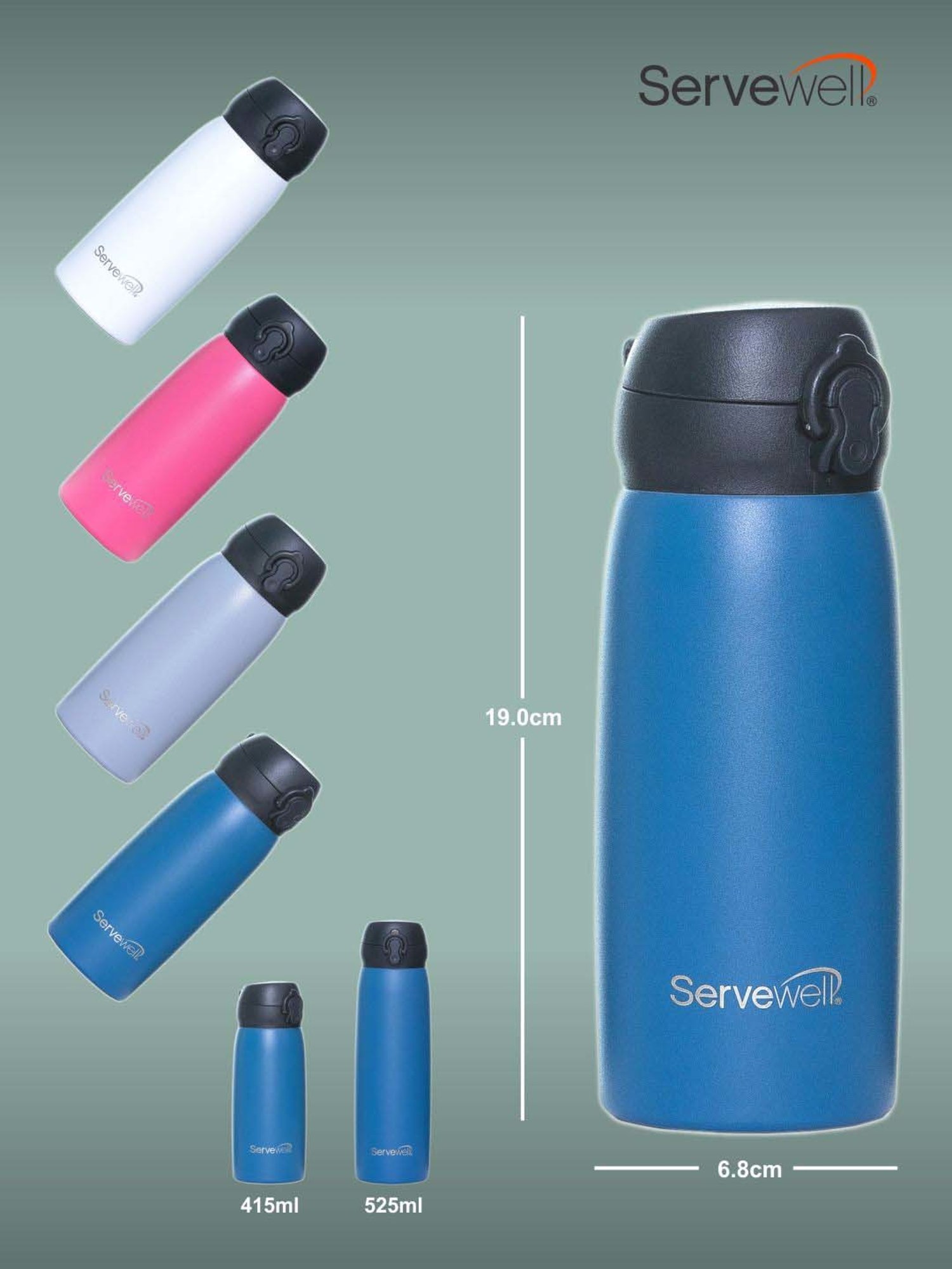 Servewell Imperial Blue Steel Pride Vacuum Bottle (0.415 L)