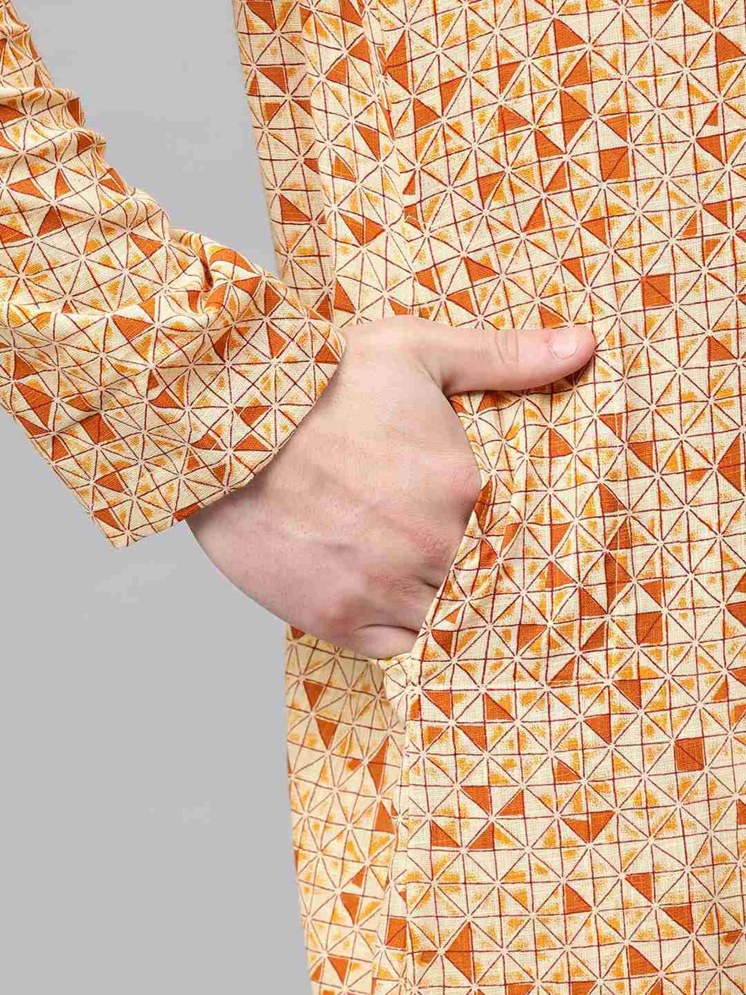 See Designs Cream & Brown Cotton Regular Fit Printed Kurta Bottom Set