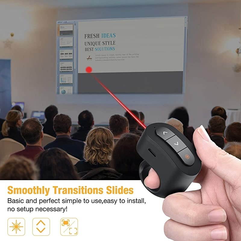 Presentation Clicker,  Powerpoint Clicker for Presentation, BT Wireless Clicker for Powerpoint Presentation, Finger Ring Wireless Presenter Remote, RF 2.4 GHz Slide Advancer