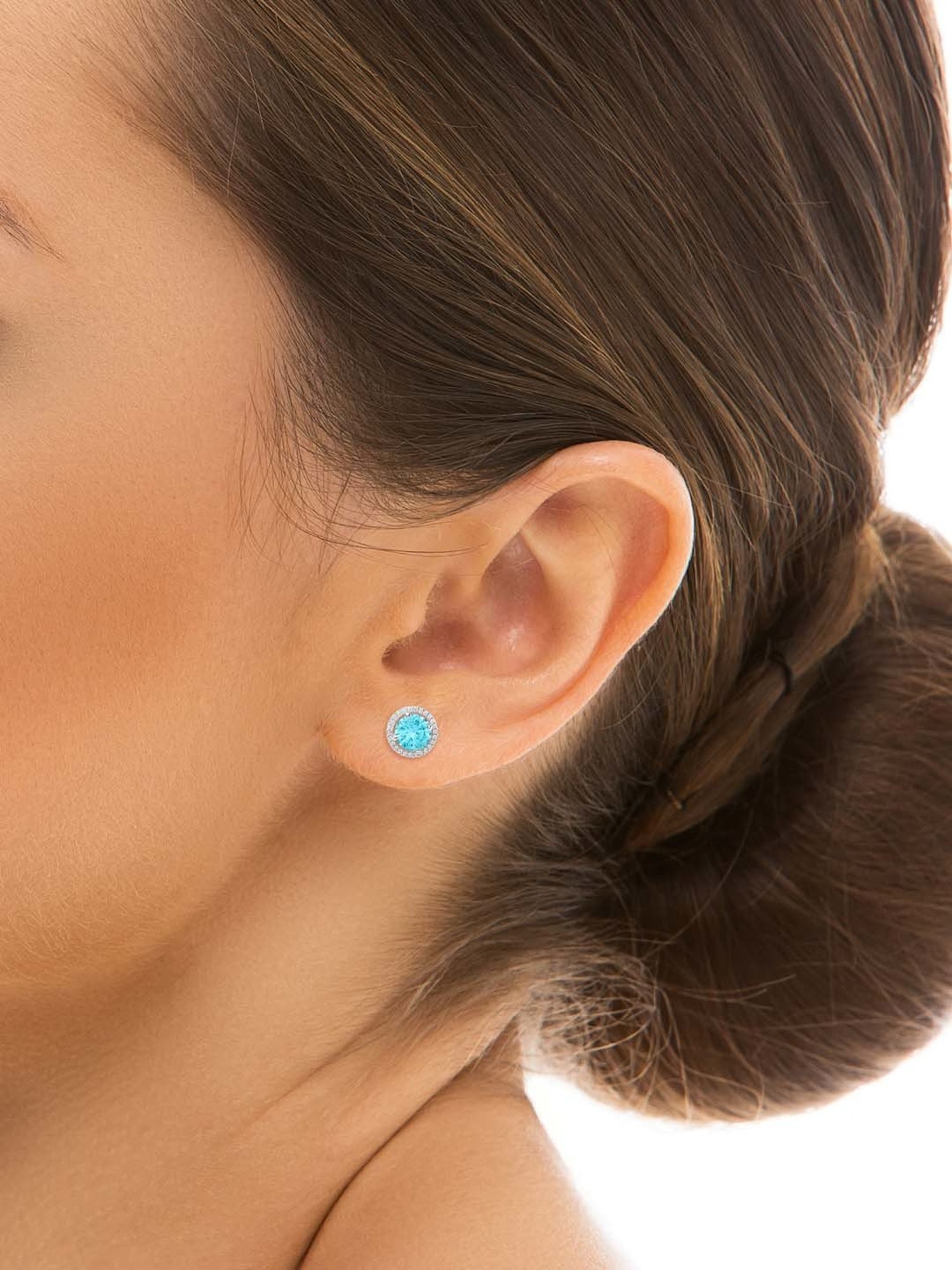 Silberry 925 Sterling Silver Blue Eternity 6mm Round Stud Earrings for Women