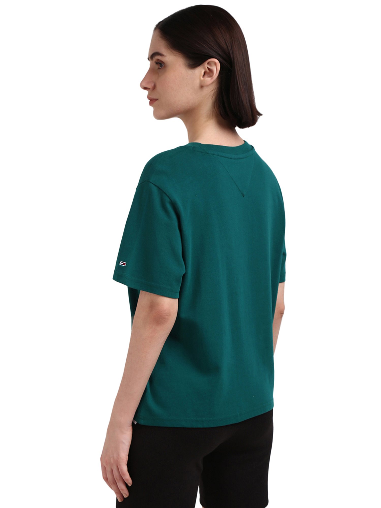 Tommy Hilfiger Green Pure Cotton Embroidered Women Regular Fit T-Shirt