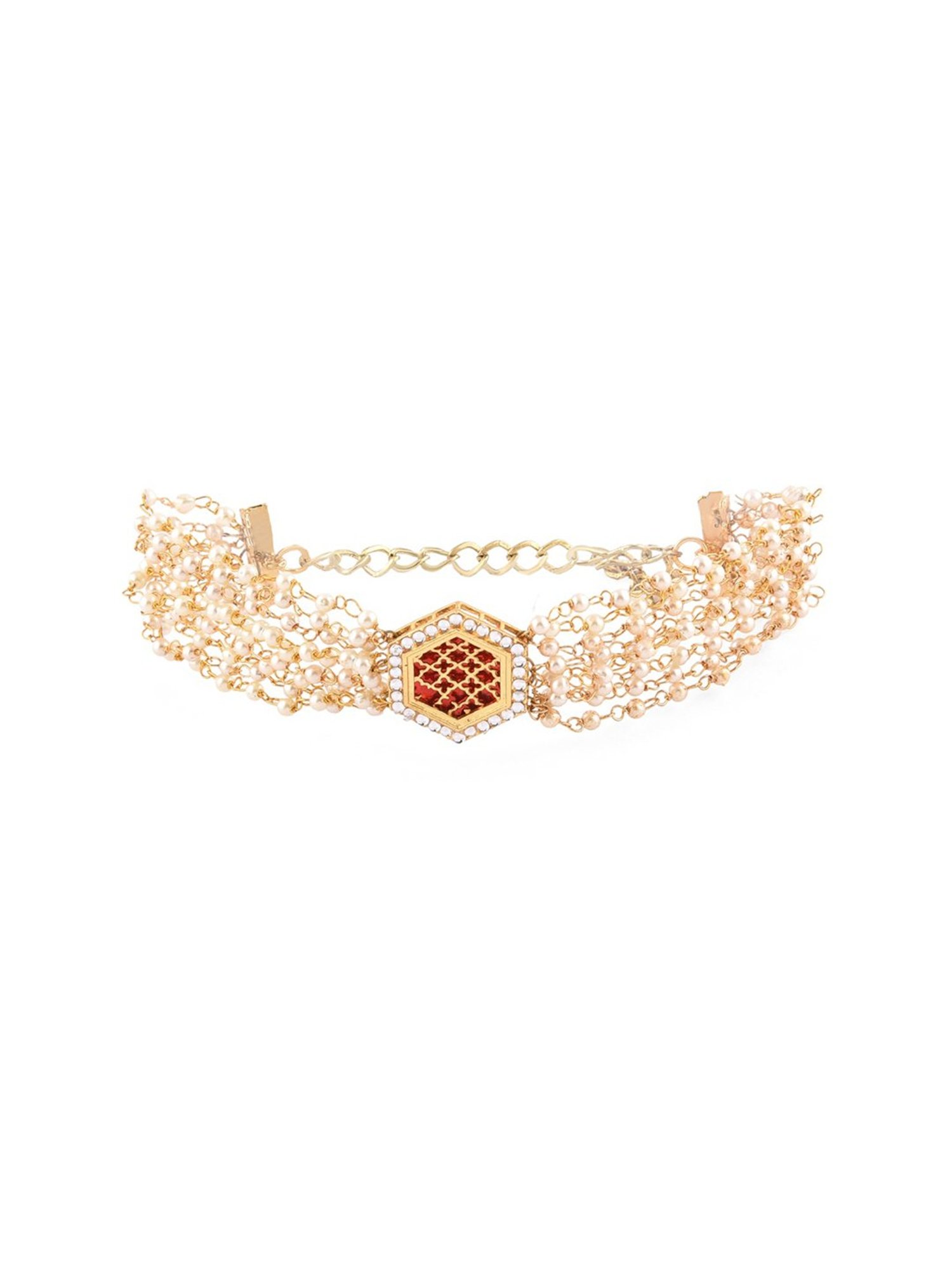 Zaveri Pearls Red Centre Piece Multistrand Pearls Ethnic Bracelet-ZPFK14405