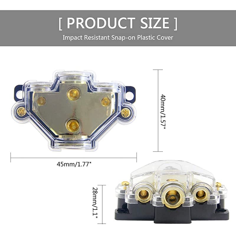 3 Way Power Distribution Block 024 AWG Gauge in 48 Gauge Out Car Audio Stereo Amp Distribution Connecting Block for Audio Splitter 1 in 3 Out