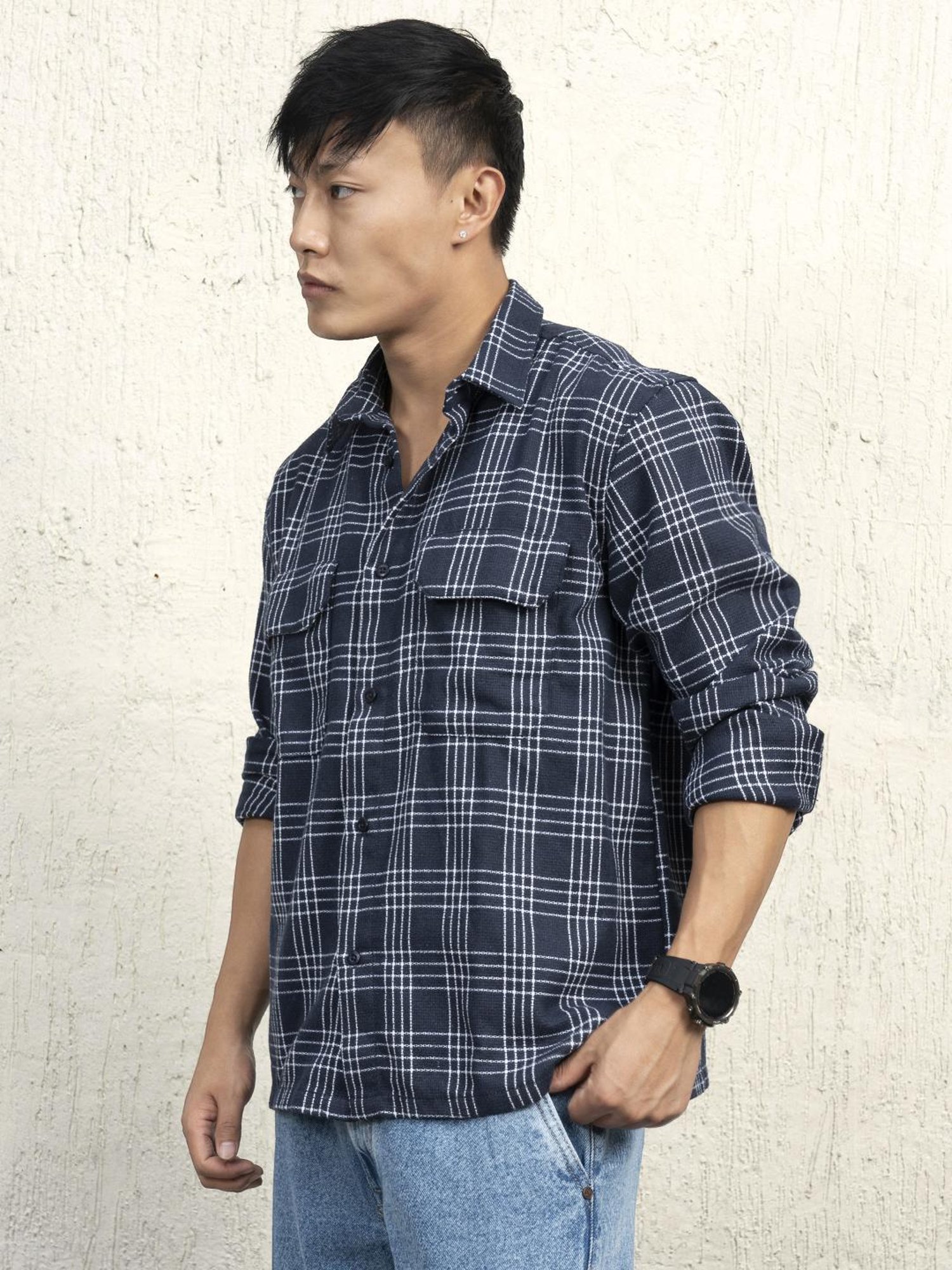 Hubberholme Men Cotton Long Sleeves Oversized Checked Double Pocket Shirt 15