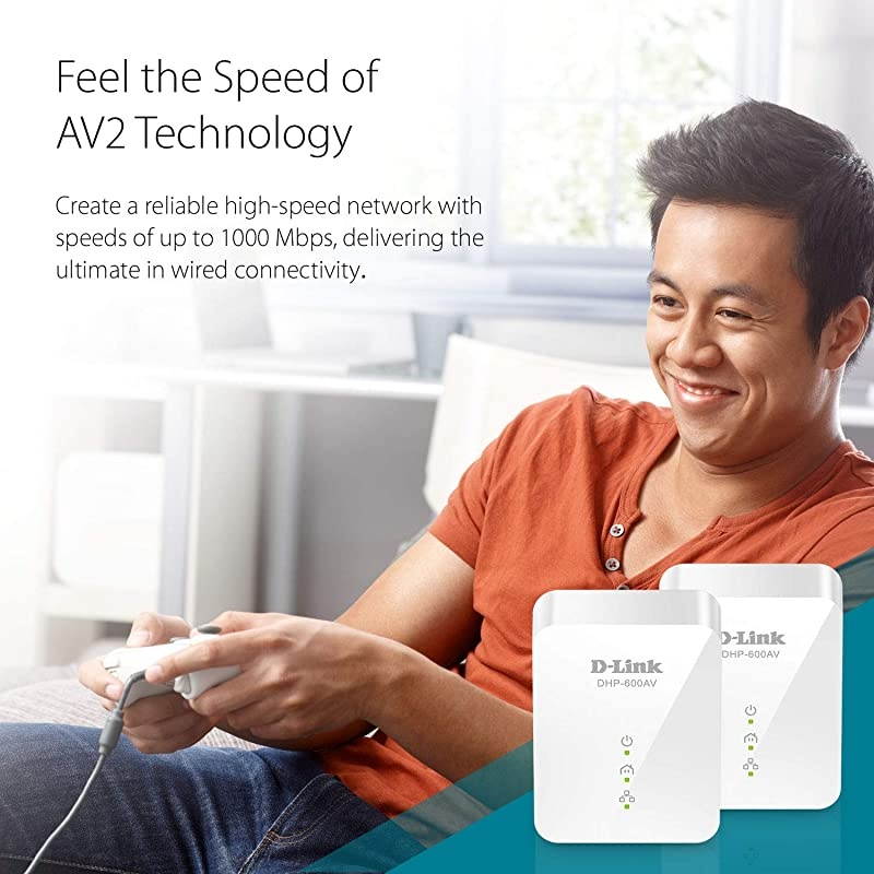 Powerline Adapter Starter Kit Ethernet Over Power Gigabit AV2 Up to 1000Mbps MIMO Internet Network Wall Plug In (DHP-601AV)