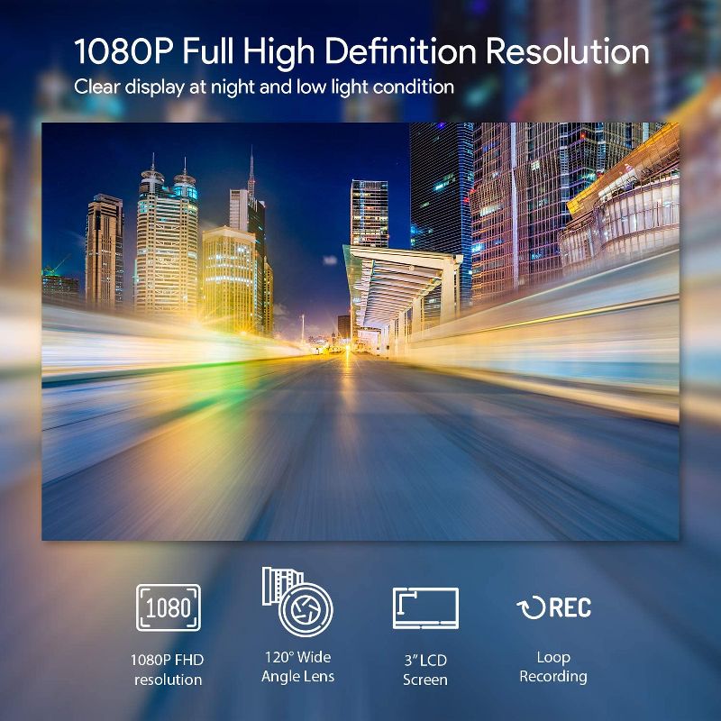 Dartwood Dash Cam with FHD 1080P, 3" LCD, 120^0 Wide Angle, WDR, Night Vision