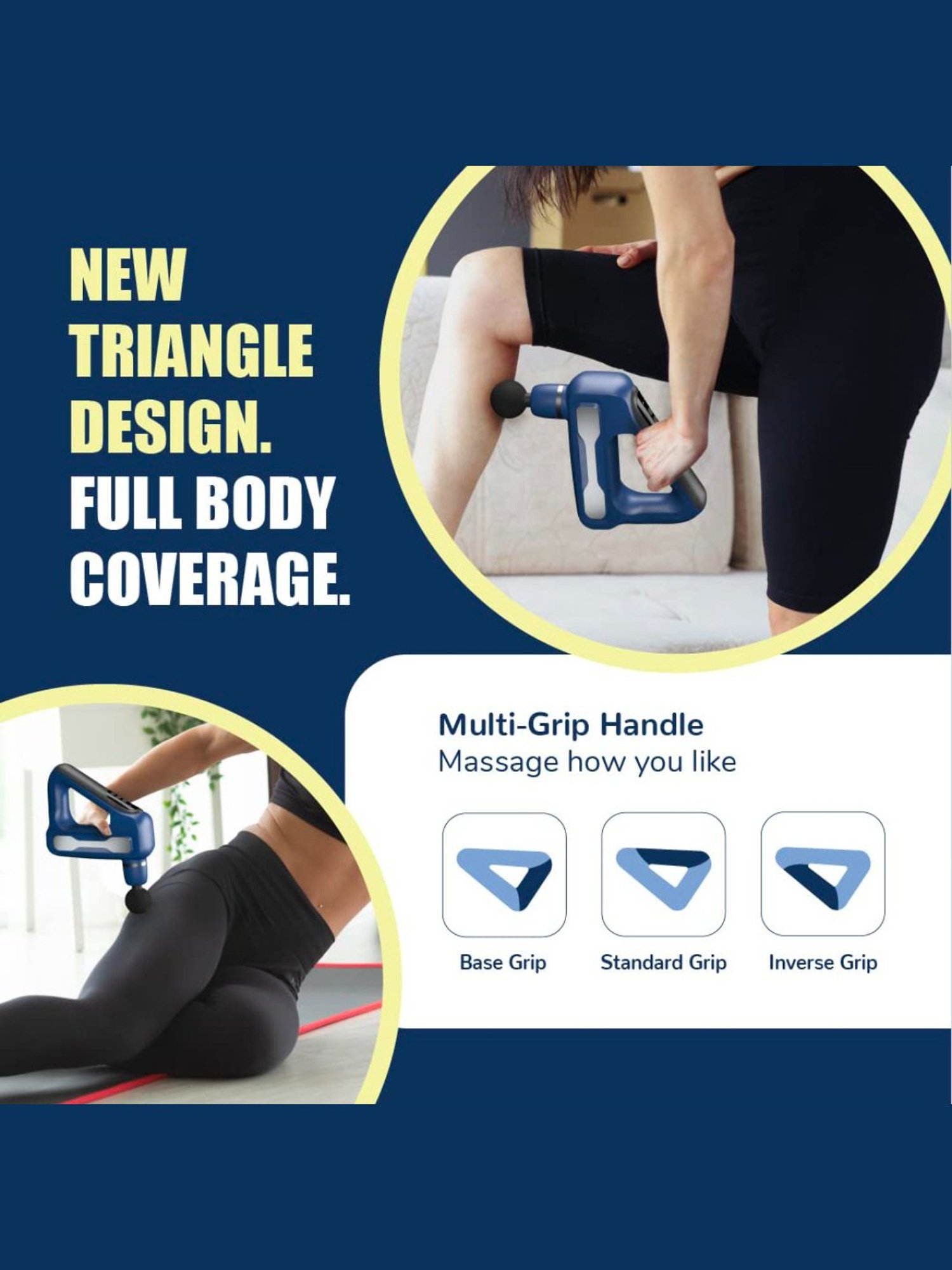 Caresmith Charge Flex Cordless Massage Gun, Unique Triangle Design to Massage All Areas (Blue)