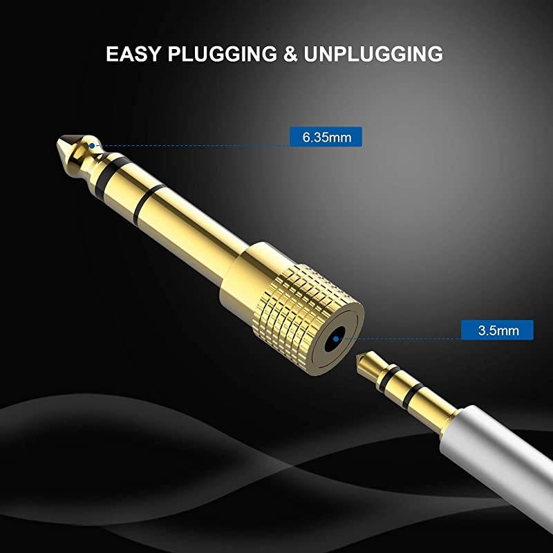 14 inch Male to 35mm 18 inch Female Stereo Audio Adapter Converter for Guitar Headphones Amp Gold Plated 2 Pack