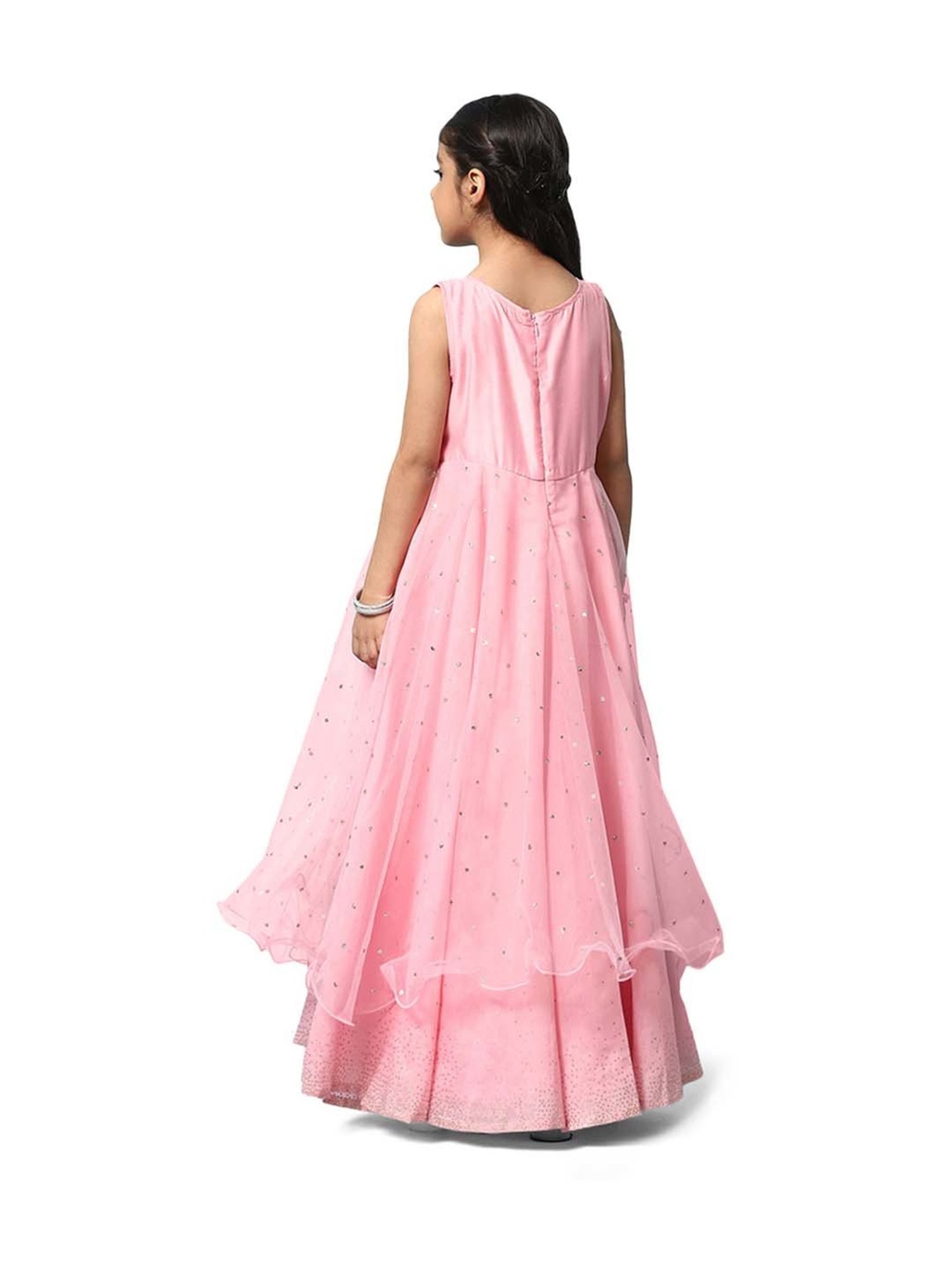 BIBA Girls Pink Embroidered Gown