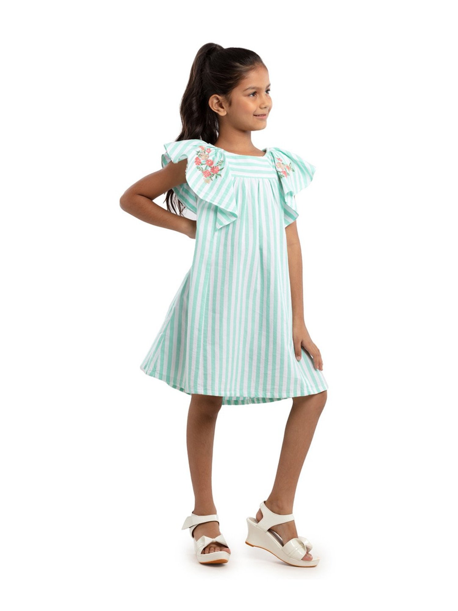 Under Fourteen Only Kids Blue & White Embroidered Dress