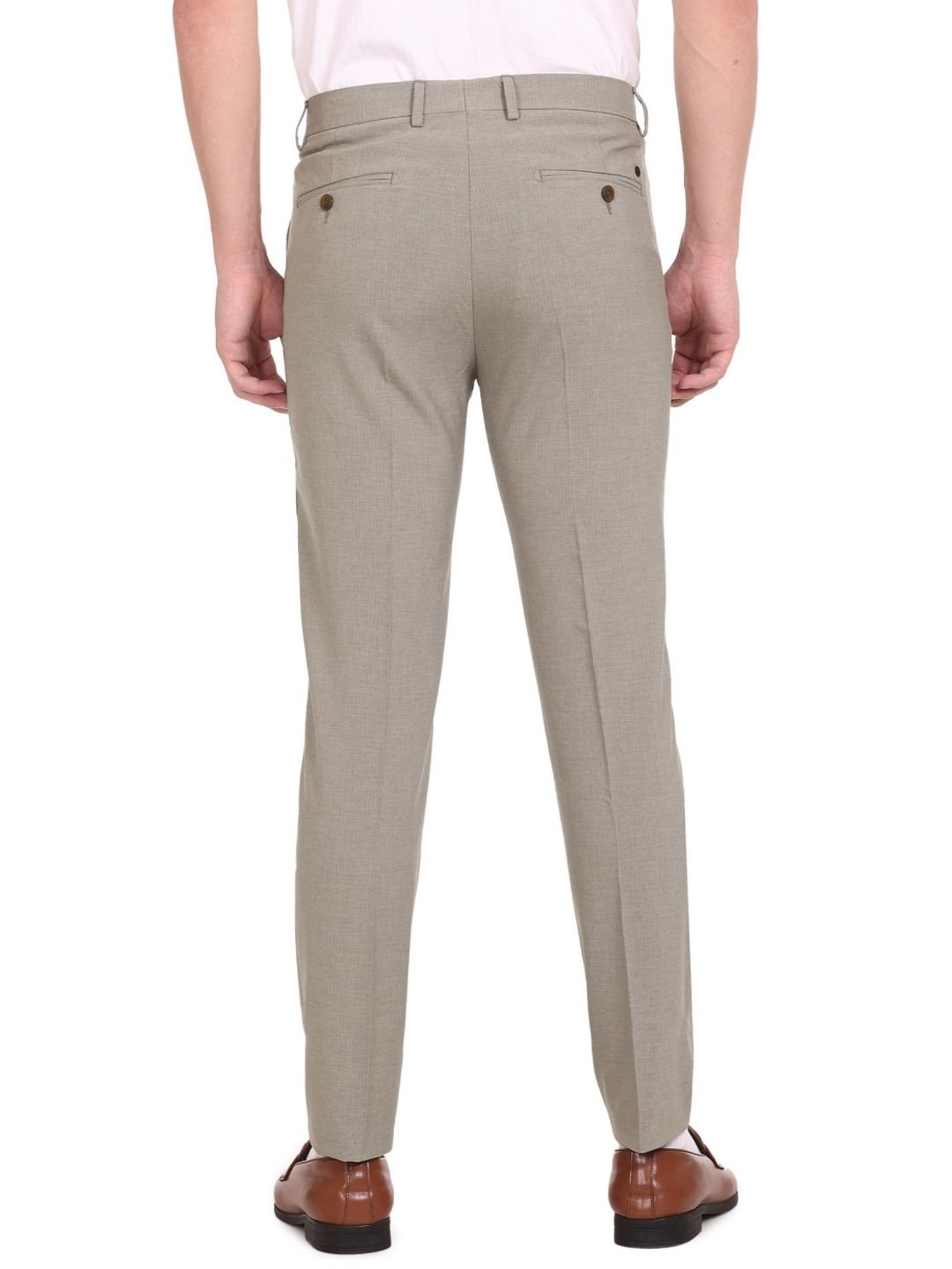 Arrow Taupe Slim Fit Self Pattern Trousers