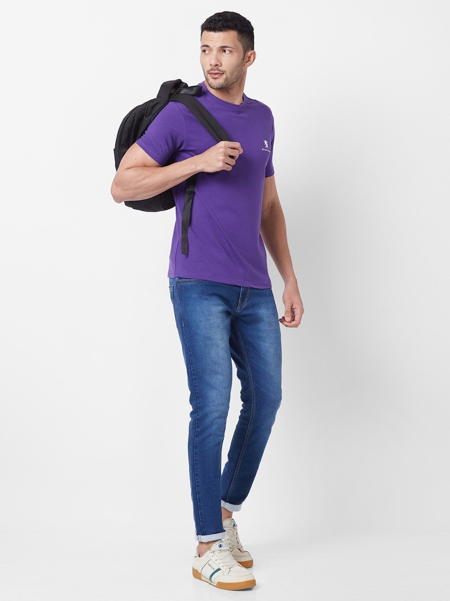 Giordano Purple Cotton Slim Fit T-Shirt