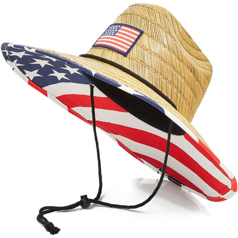 Zodaca Beige Men's Straw Brim Patriotic American Flag Beach Hat for Election Day, 4th of July, Memorial Day