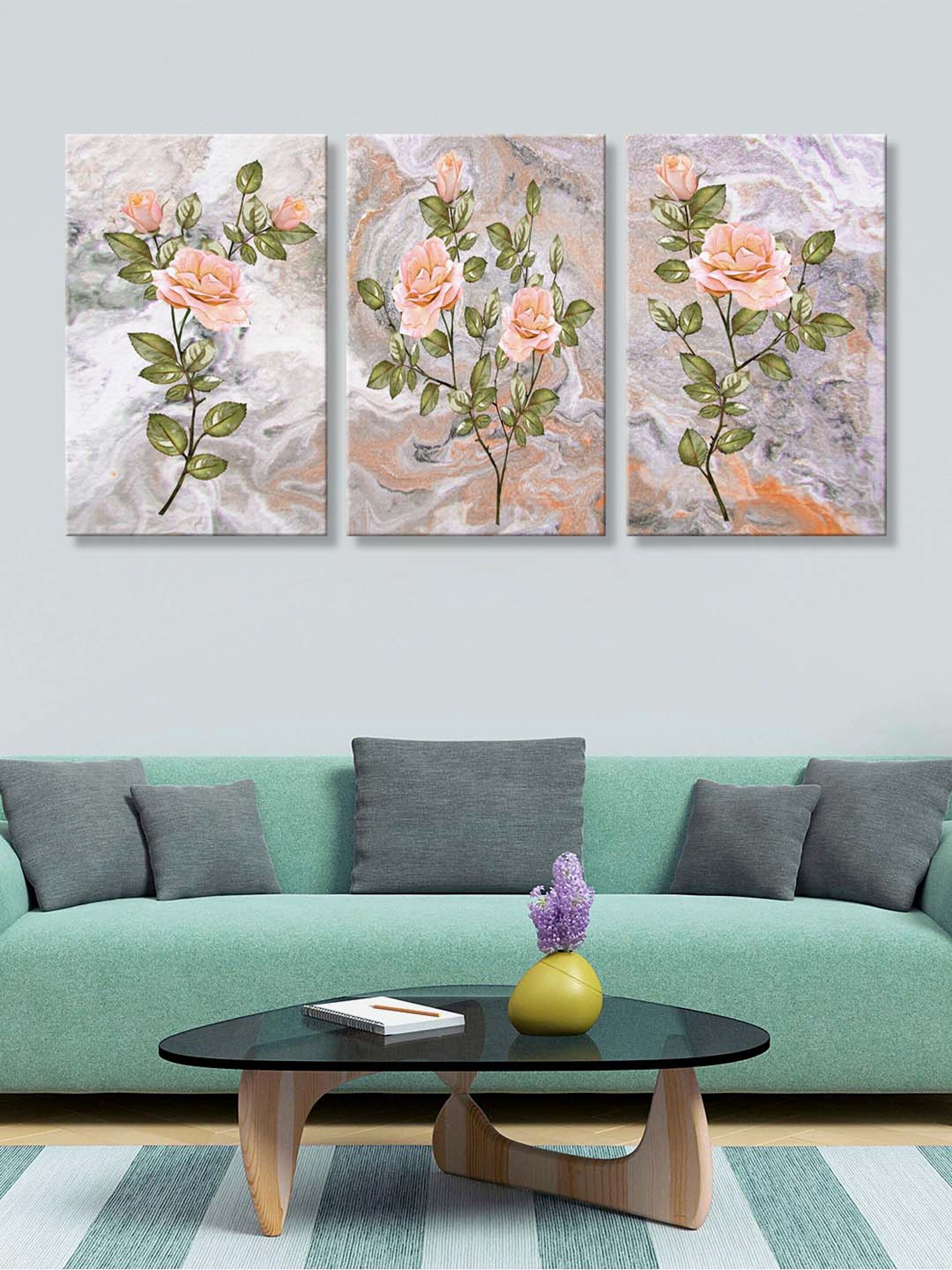 999Store Multicolor Garden Roses Art 3 Frame Canvas Paintings