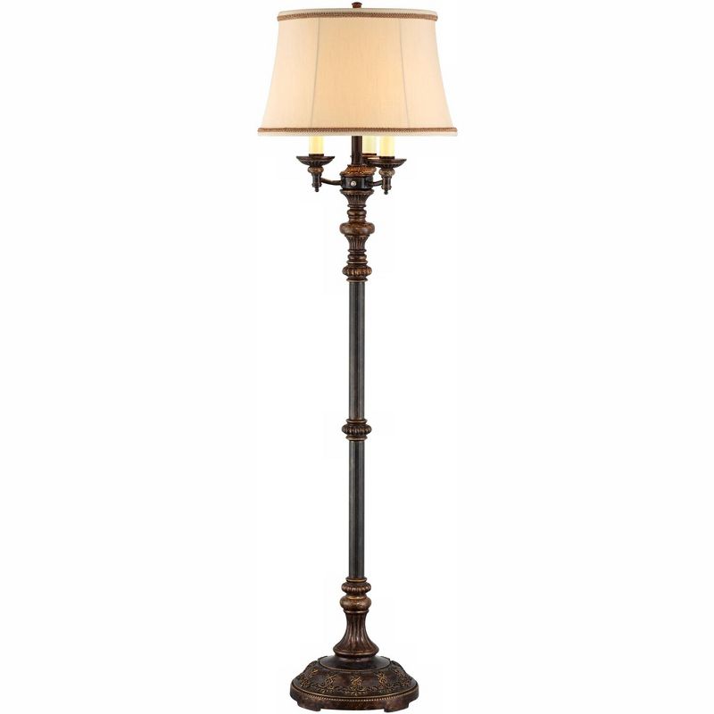 Barnes and Ivy Traditional Floor Lamp Candelabra Style 4-Light Italian Bronze Bell Shade for Living Room Reading Bedroom