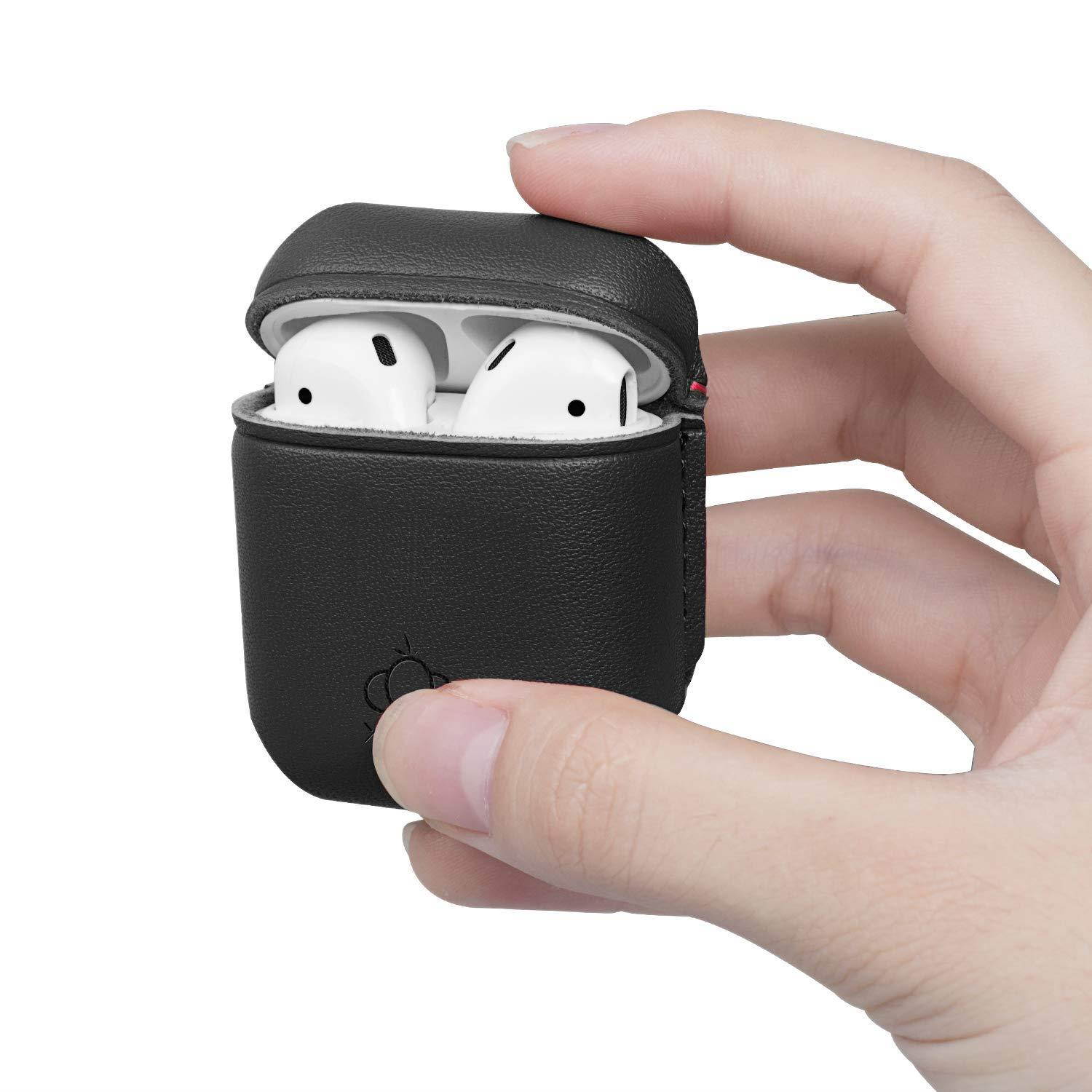 XGUO Replacement for AirPods Case,Premium Leather Handmade Portable Protective Cover Carrying Case for AirPods Charging Case (Black)