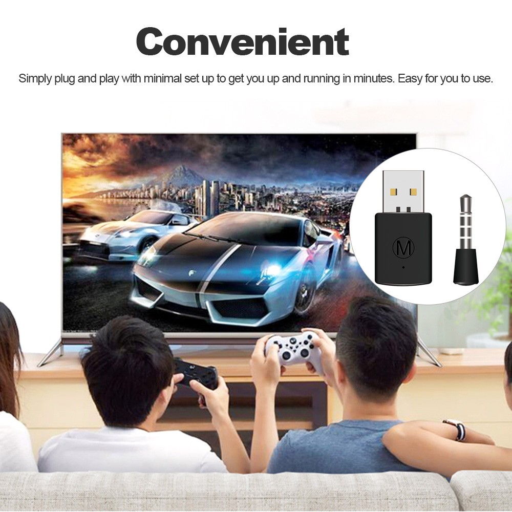 Bluetooth Receiver Wireless Headset Headphone Adapter with Mic Bluetooth 4.0 Dongle USB Adapter USB Dongle for PS4 Black