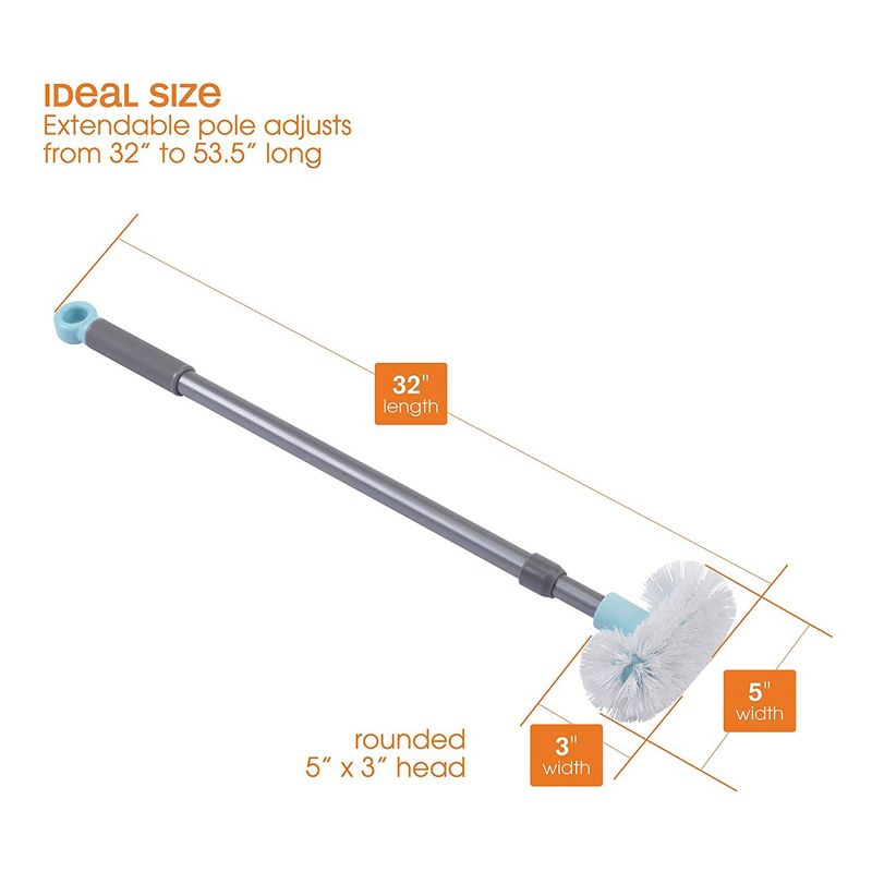 Casabella Extendable Bathroom Shower, Tub, Grout, and Tile Scrubber Brush with Long Handle for Cleaning and Removing Dirt and Grime