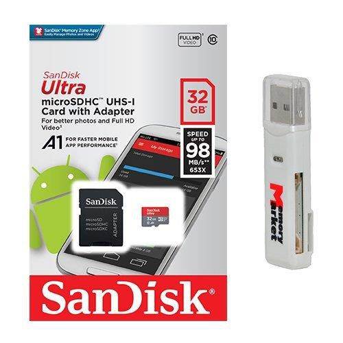 SanDisk Ultra A1 32GB MicroSD HC Class 10 UHS-1 Mobile Memory Card for Samsung Galaxy S7 & S7 Edge S8 & S8 Plus & SD Memory Card Reader