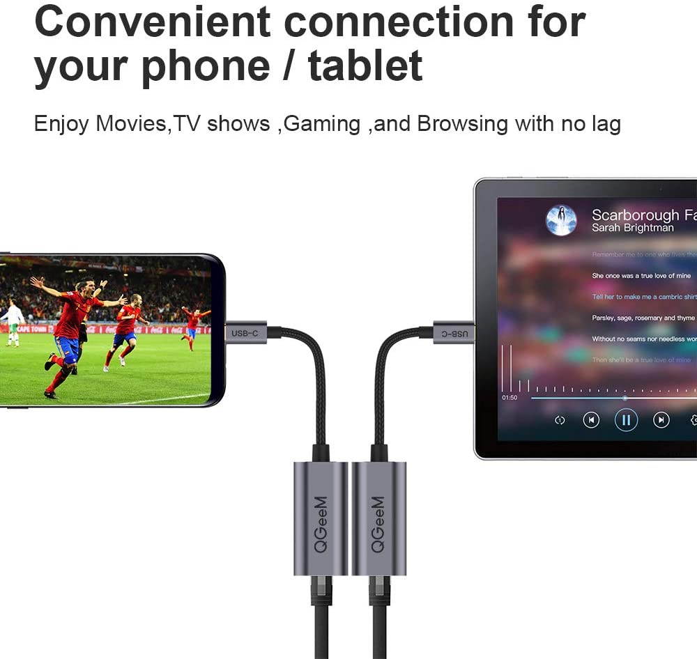 USB C to Ethernet Adapter, QGeeM USB Type C to Ethernet Gigabit Adapter, Thunderbolt 3 to RJ45 LAN Network Portable Cable Adapter Compatible with MacBook Pro/Air,iPad Pro,Dell XPS