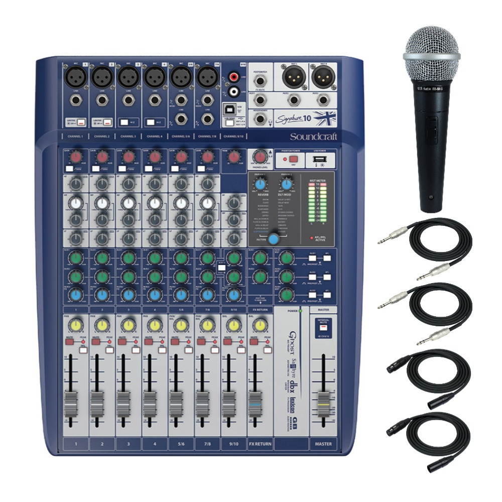 Soundcraft Signature 10 Analog 10-Channel Mixer Recording Bundle w/ Microphone