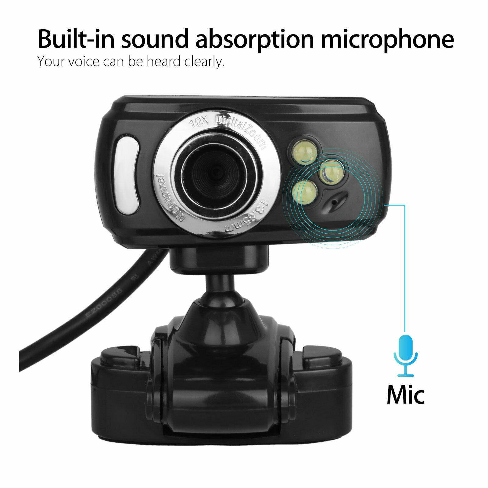 3 LED HD Webcam Video Camera USB with MIC Clip-on for Computer PC Laptop Desktop