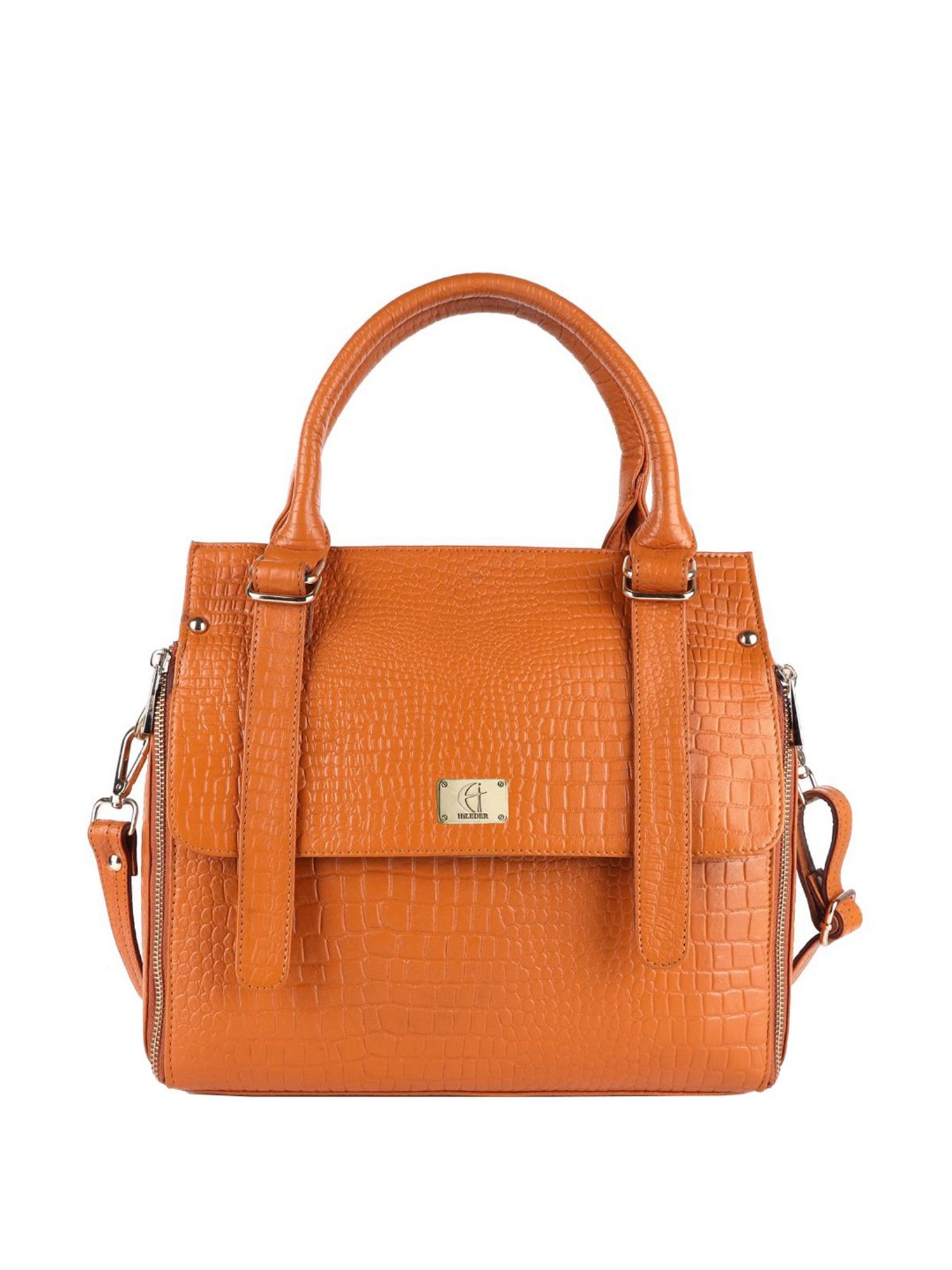 HiLEDER Orange Textured Medium Handbag