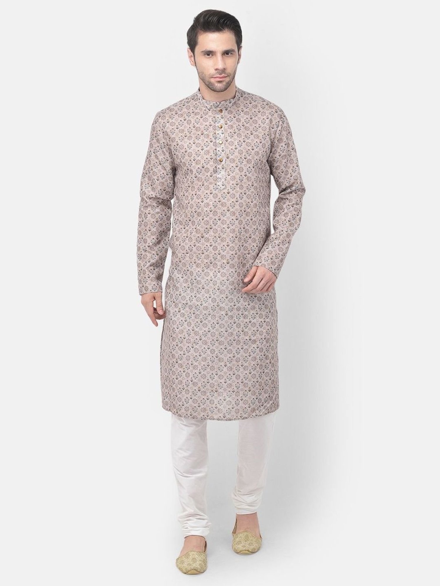 TABARD Beige Cotton Regular Fit Printed Kurta Bottom Set
