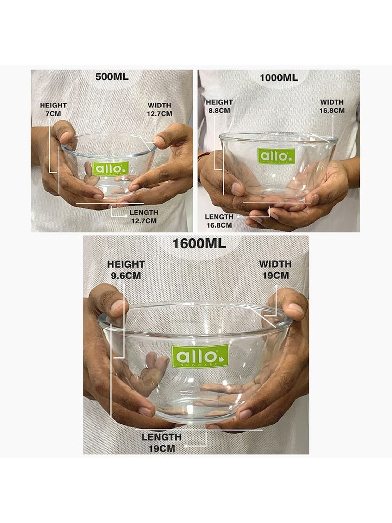 Borosilicate Glass Mixing & Serving Bowls, Oven & Microwave, Dishwasher and Freezer Safe Bowls